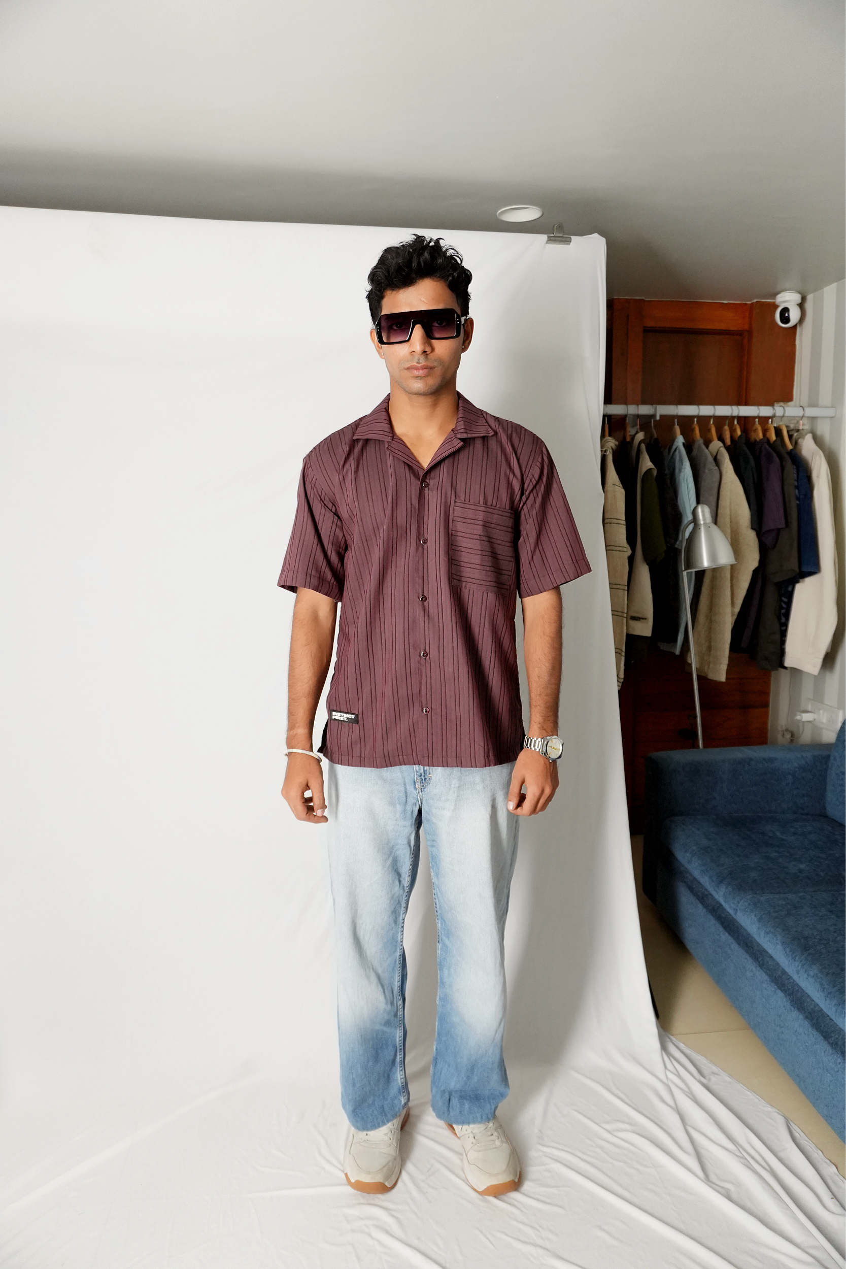 Metallic Stripe Shirt - Maroon