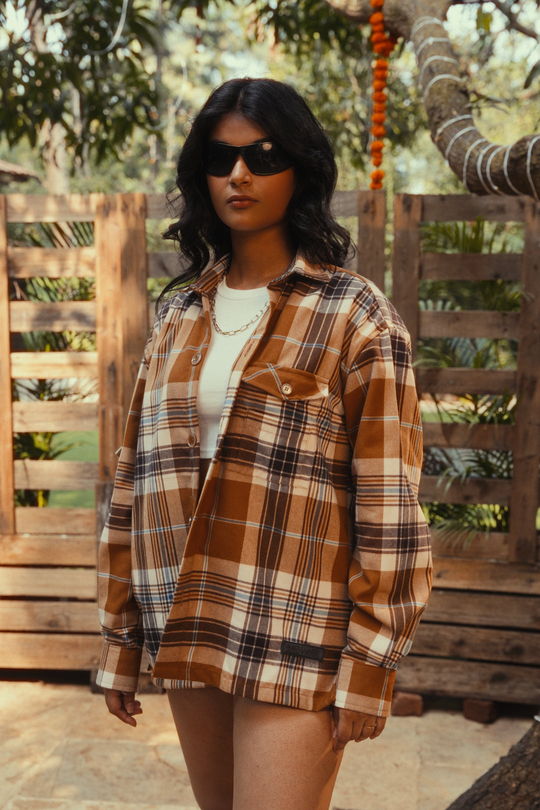 Embroidered Flannel Shirt- Caramel