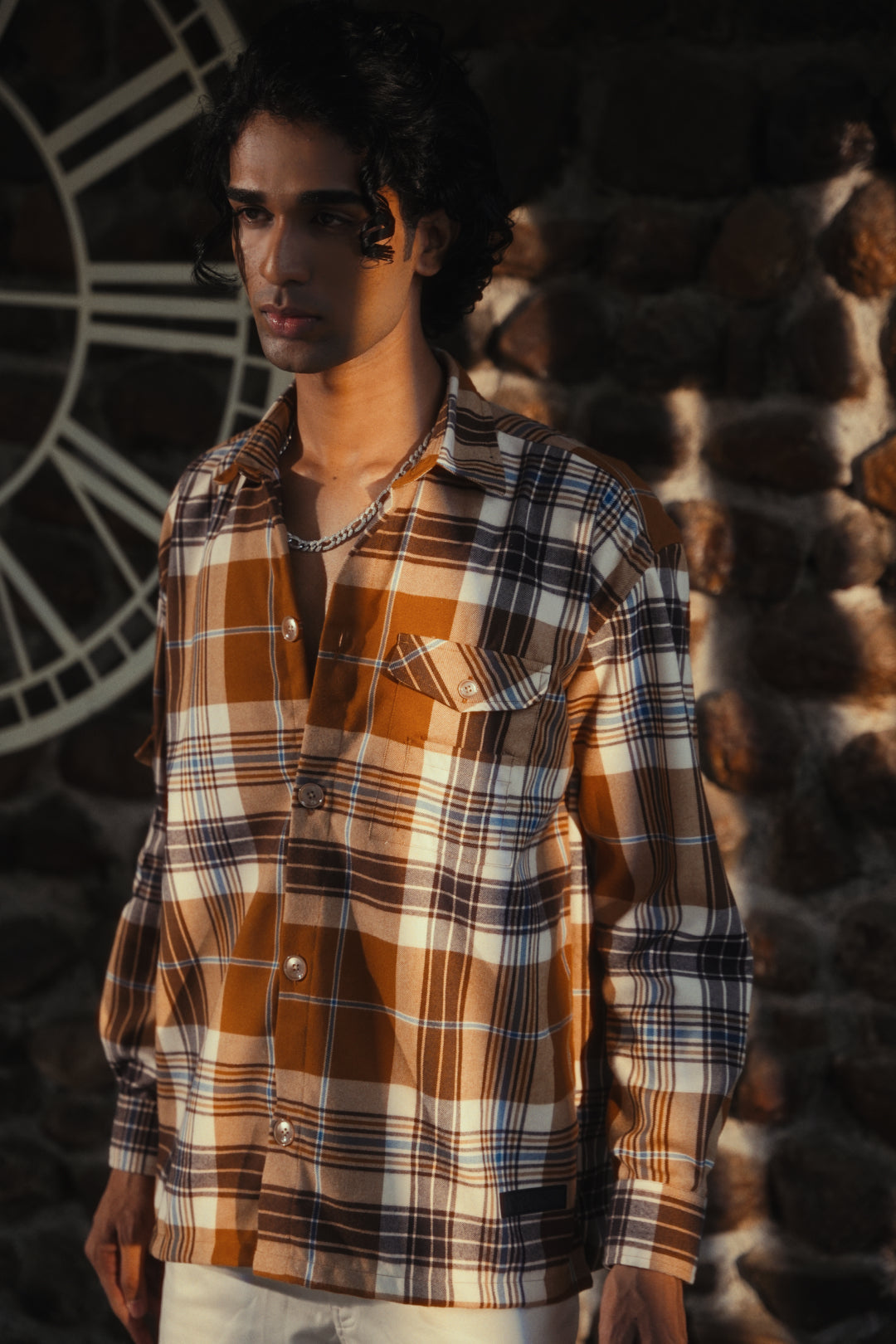 Embroidered Flannel Shirt- Caramel