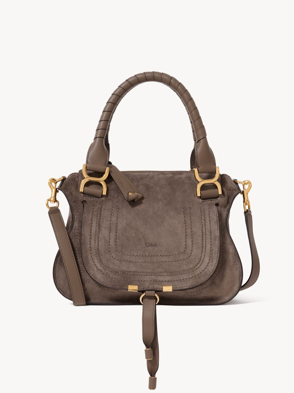 CHLOE Small Marcie bag in suede leather Nickel Grey
