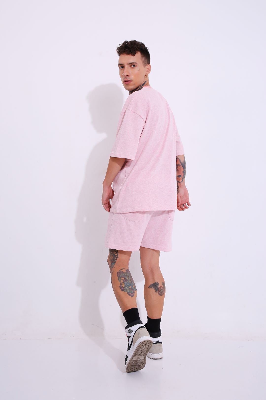 Retro Melange Pink - Oversized Shorts