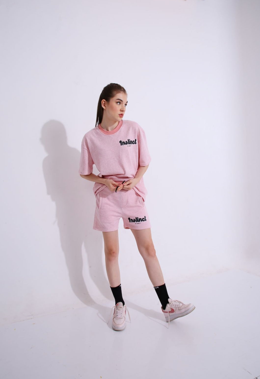 Retro Melange Pink - Oversized Shorts