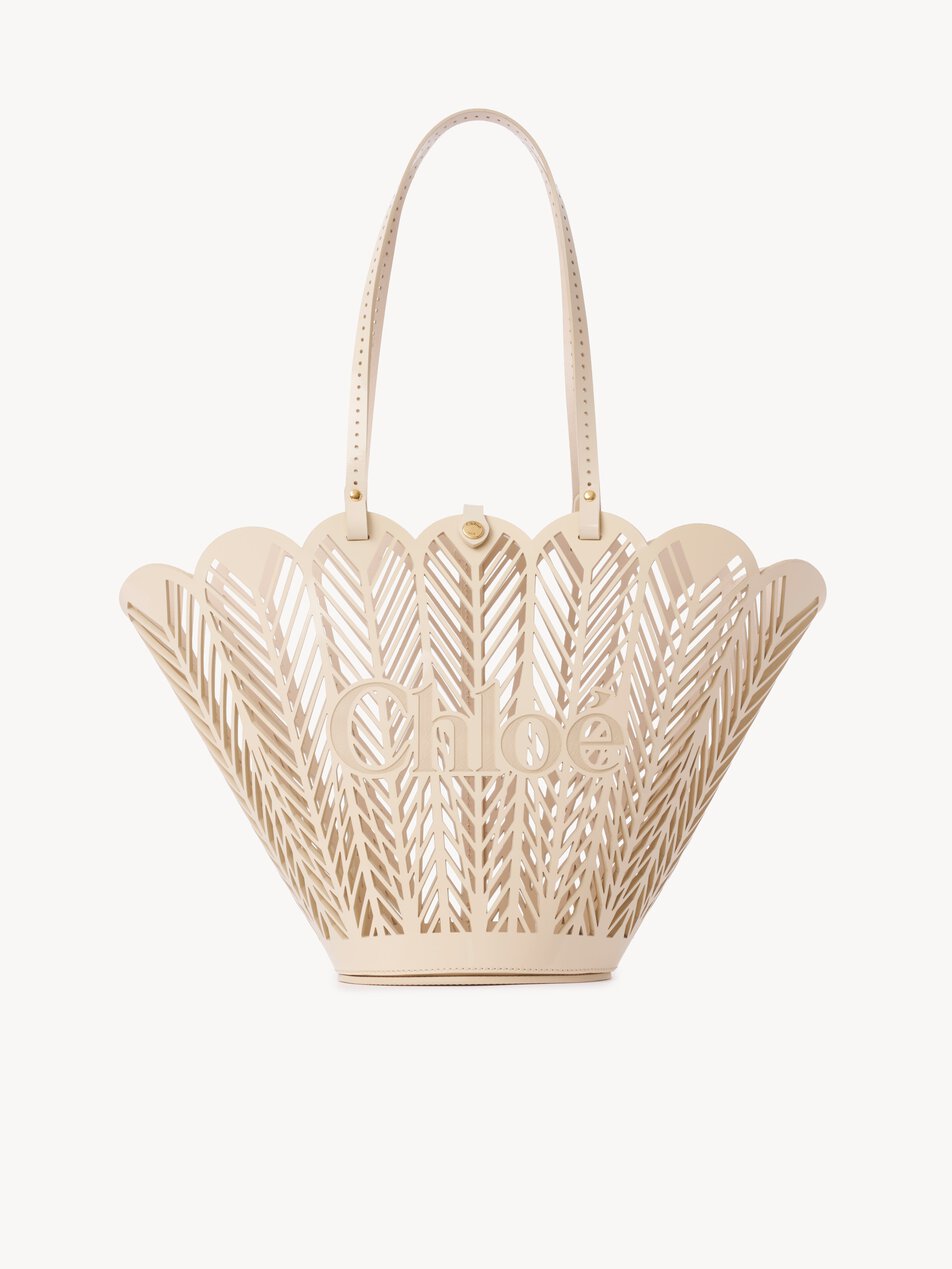 CHLOE Soleil basket bag in patent calfskin Milk
