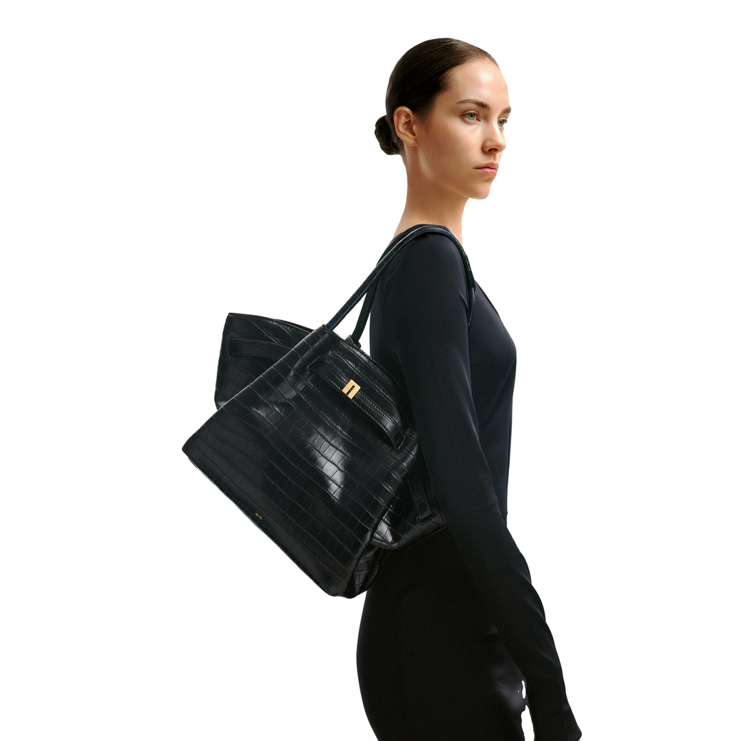 JW PEI Hana Medium Tote Bag - Black Croc