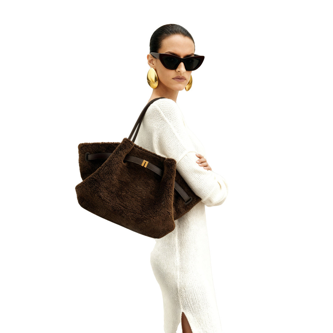 JW PEI Hana Medium Faux Fur Tote Bag - Mocha Brown