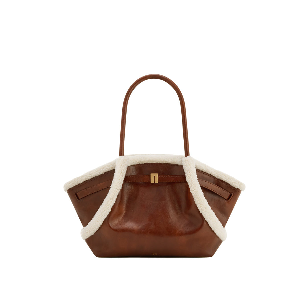 JW PEI Hana Medium Faux Shearling Trim Tote Bag - Brown