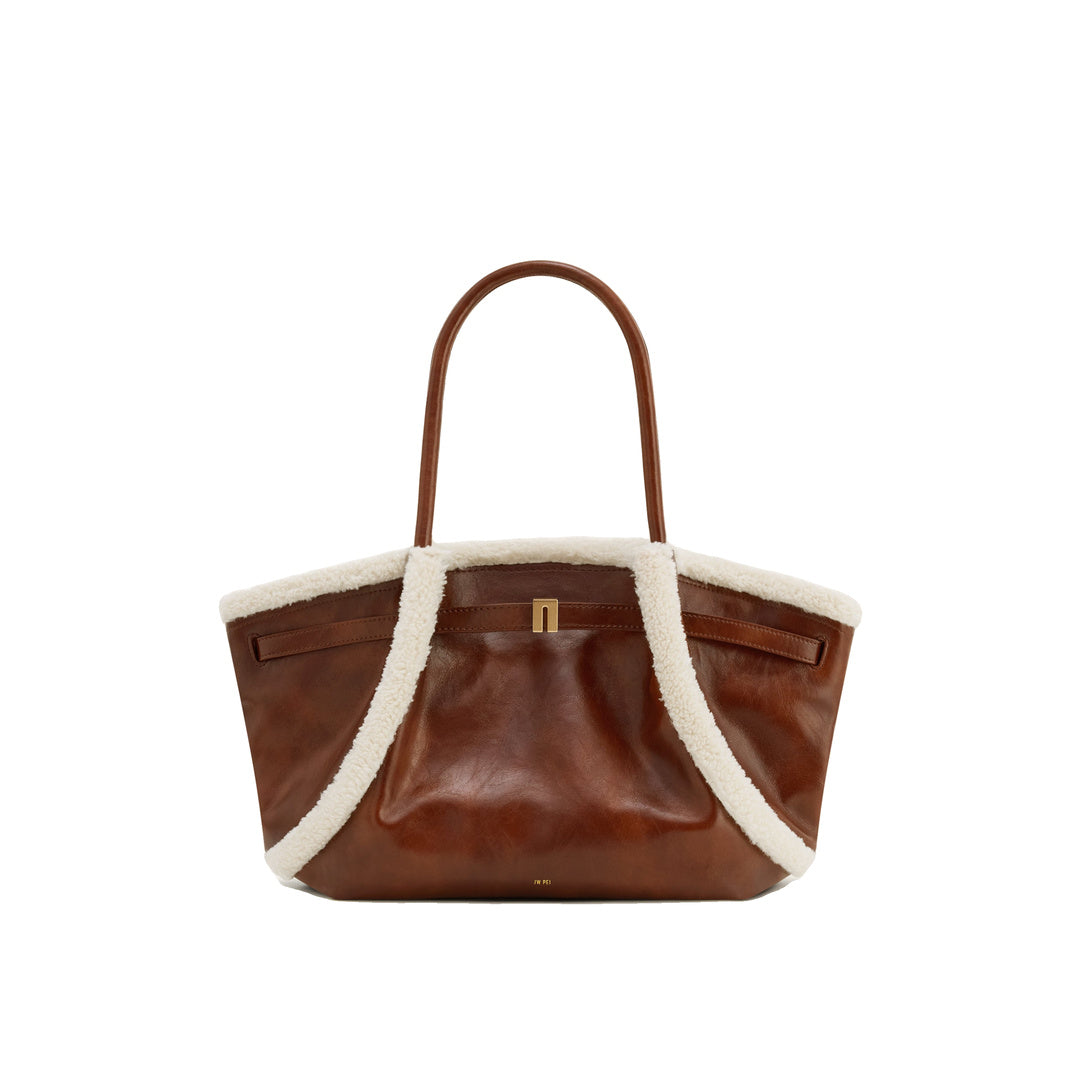 JW PEI Hana Medium Faux Shearling Trim Tote Bag - Brown