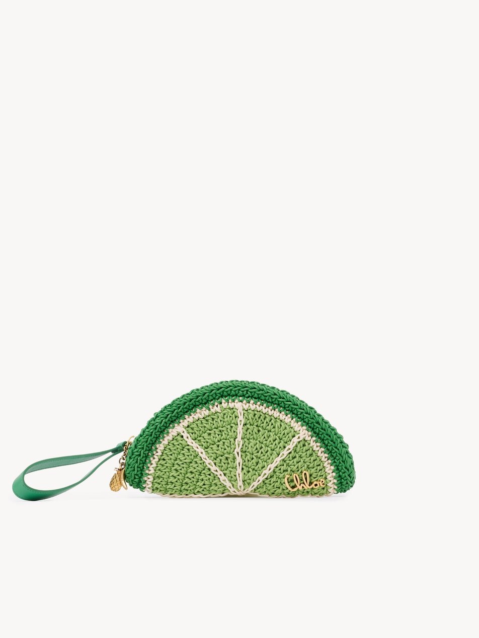 CHLOE Tropicus Lime Slice pouch in waxed cord Conifer Green
