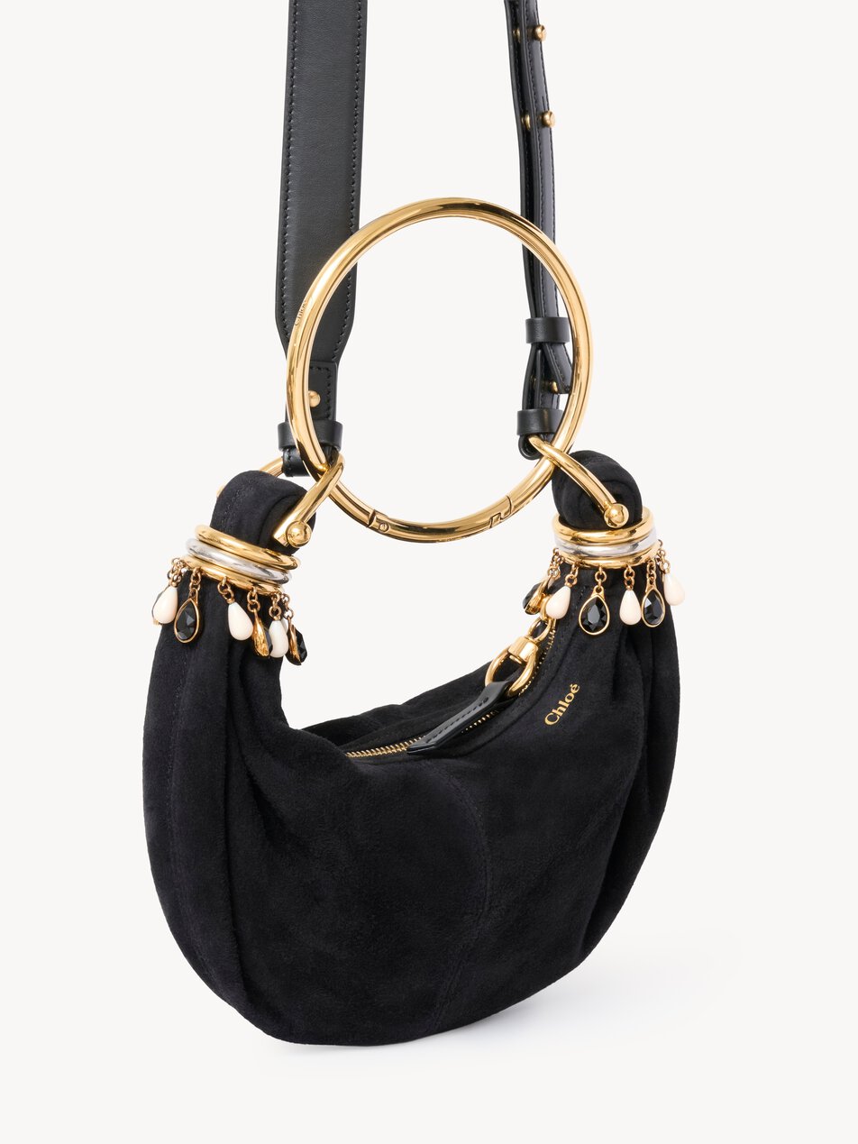 CHLOE Mini Beaded Bracelet Hobo bag in suede leather Black