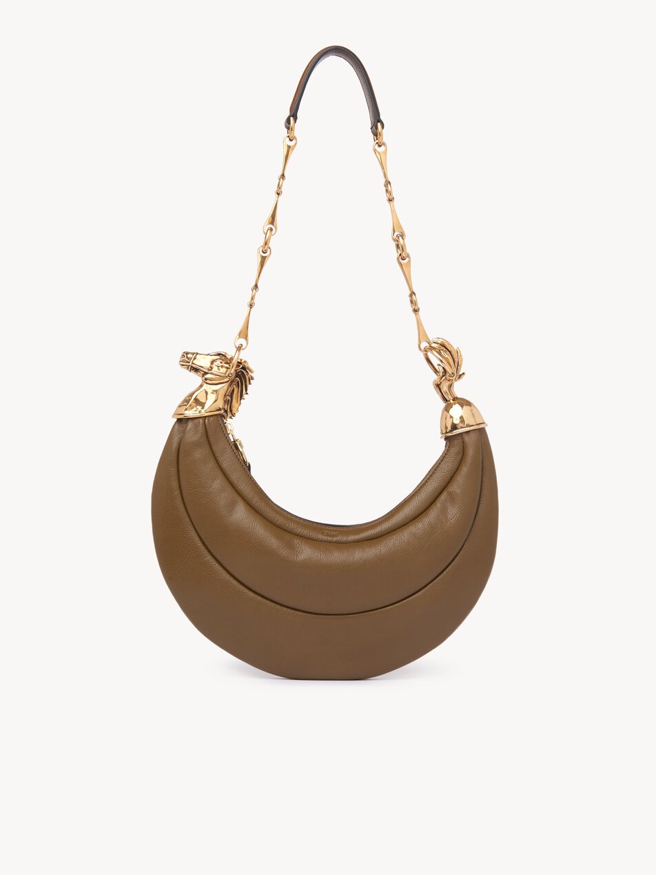 CHLOE Chain Horse shoulder bag in soft leather Dark Khaki