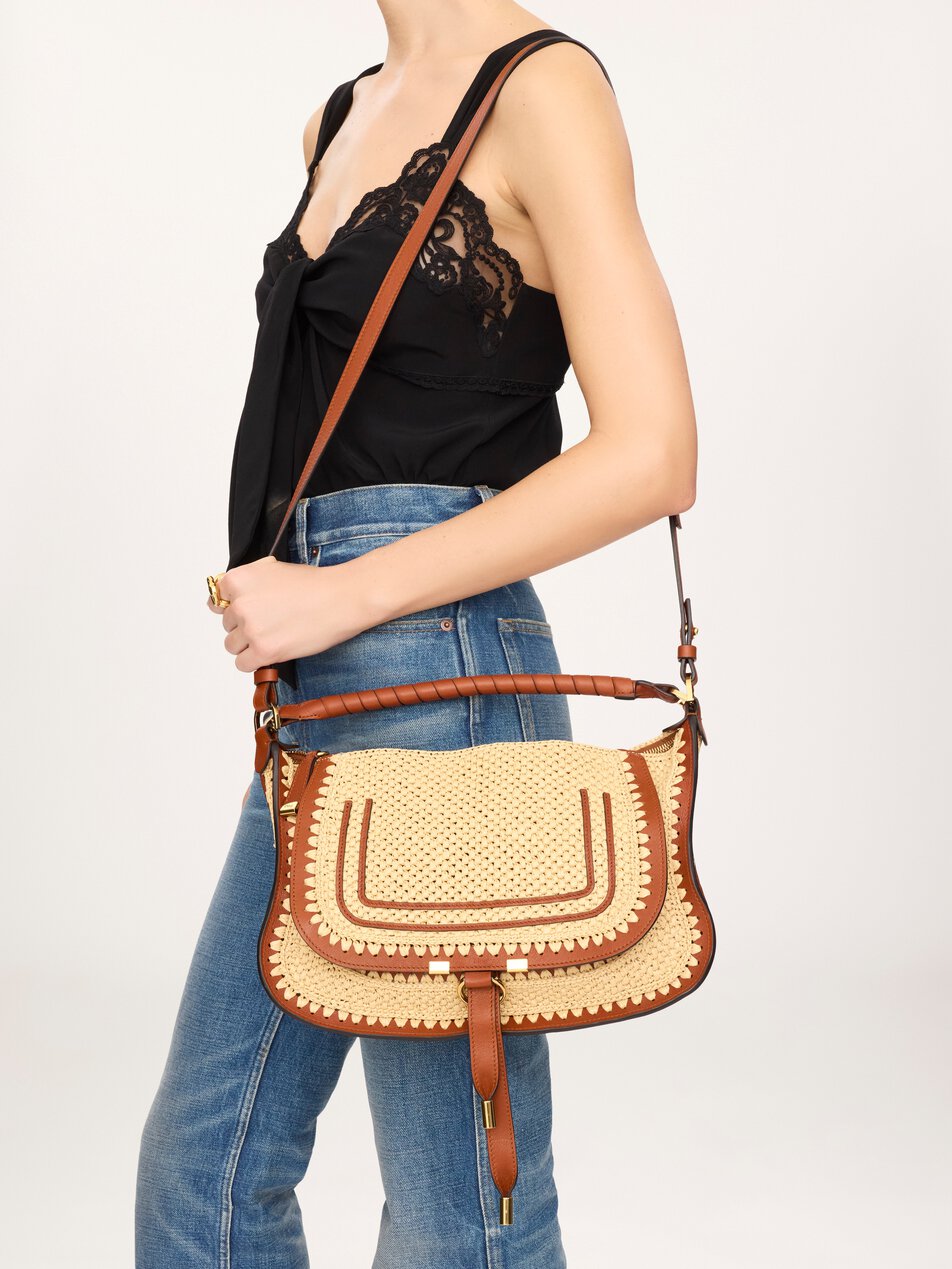 CHLOE Small Marcie shoulder bag in raffia-effect Clay Brown