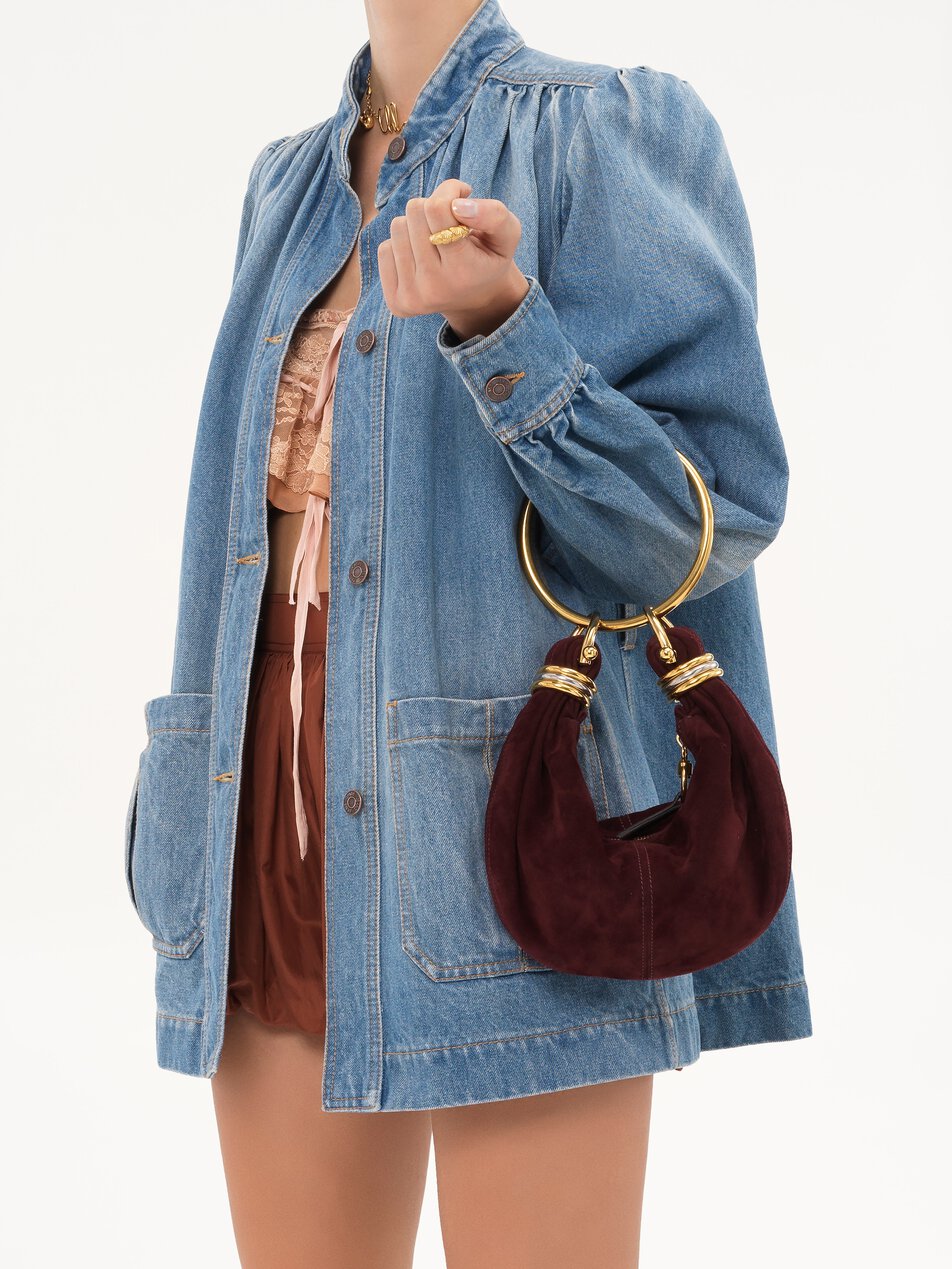 CHLOE Mini Bracelet Hobo bag in suede leather Deep Violine