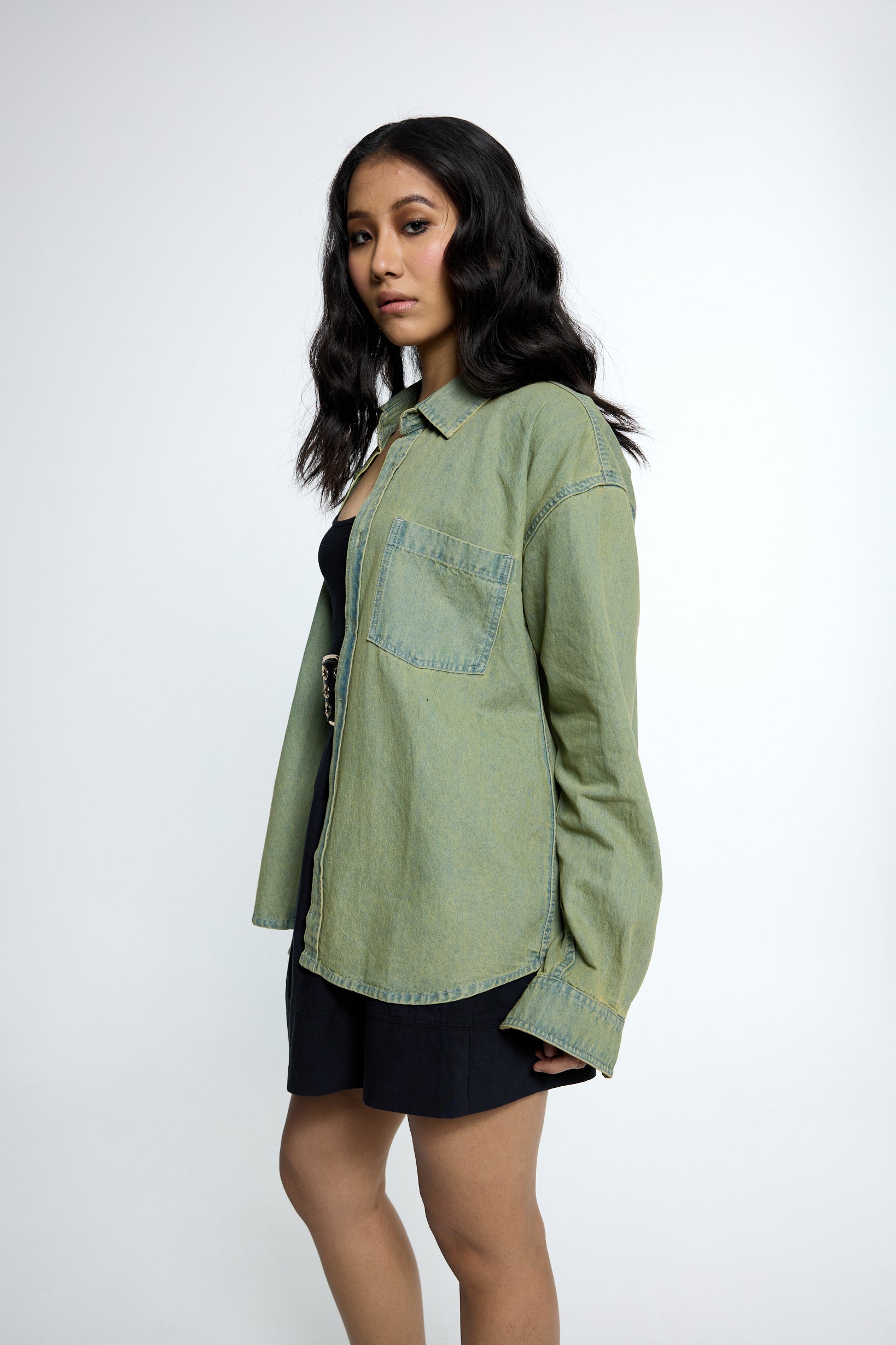 Washed Olive Denim Shirt