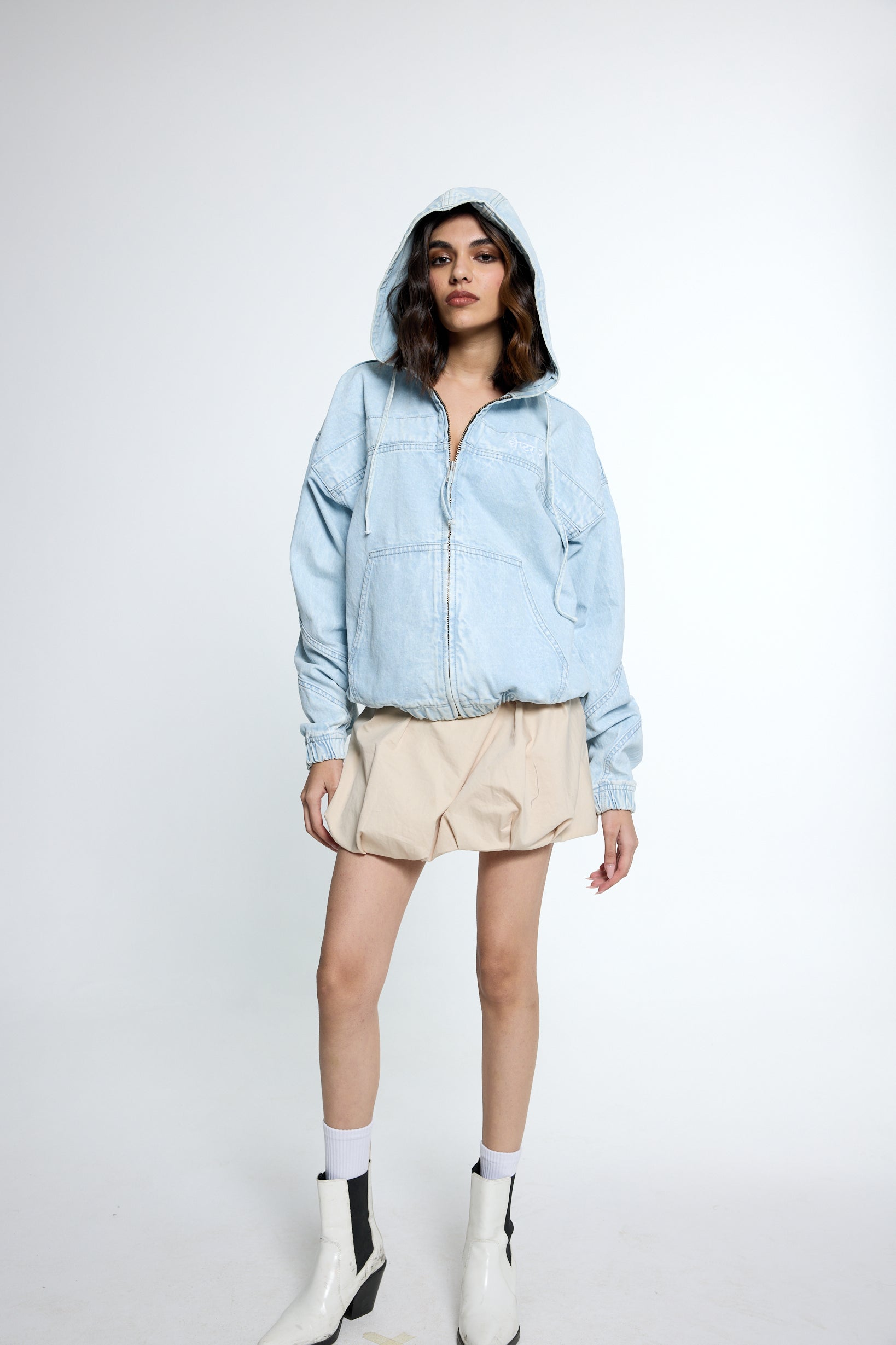 Light Blue Washed Denim Hoodie