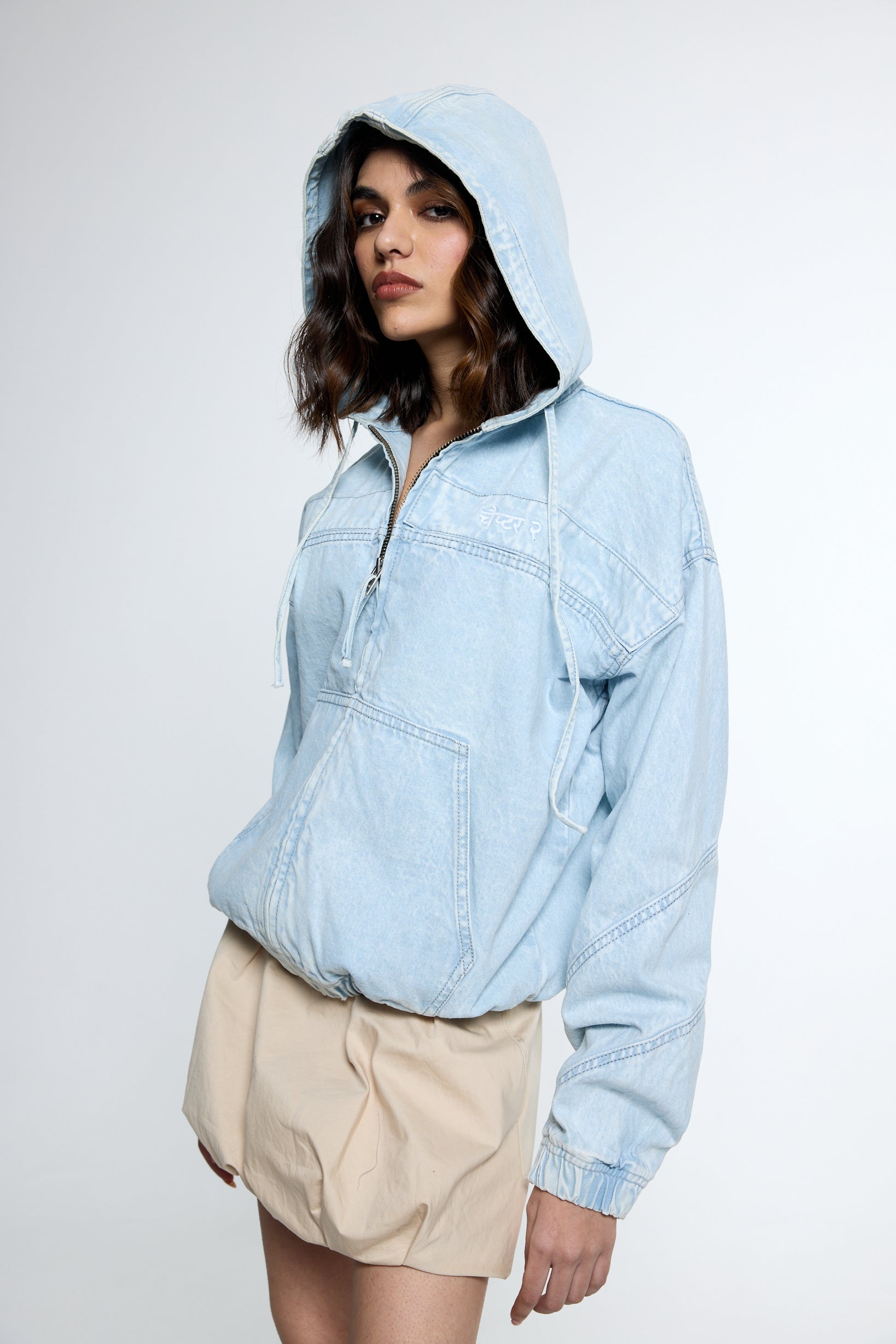 Light Blue Washed Denim Hoodie