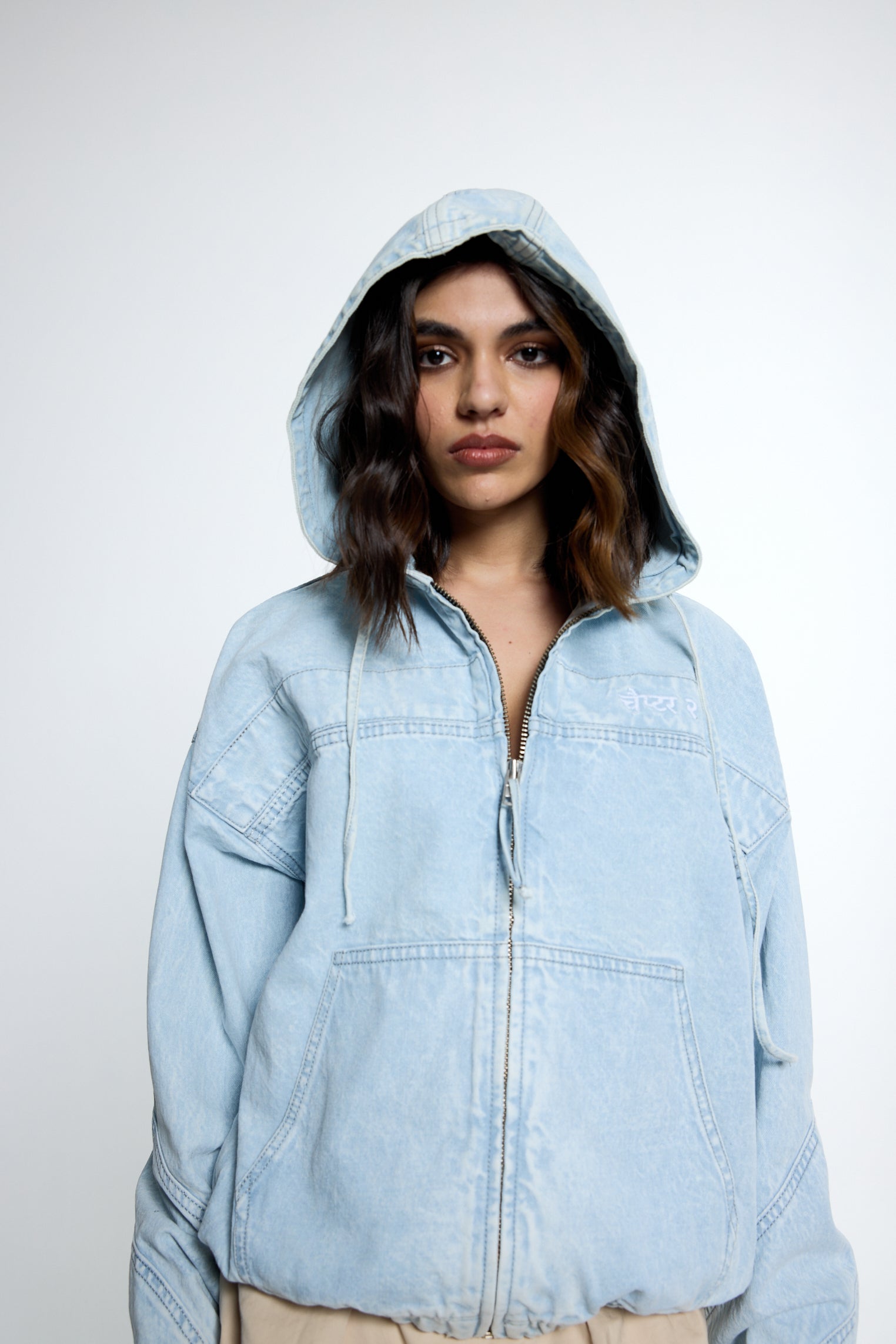 Light Blue Washed Denim Hoodie