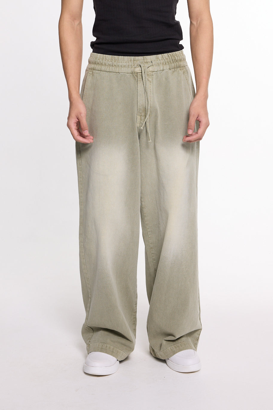 Olive Washed Denim Joggers