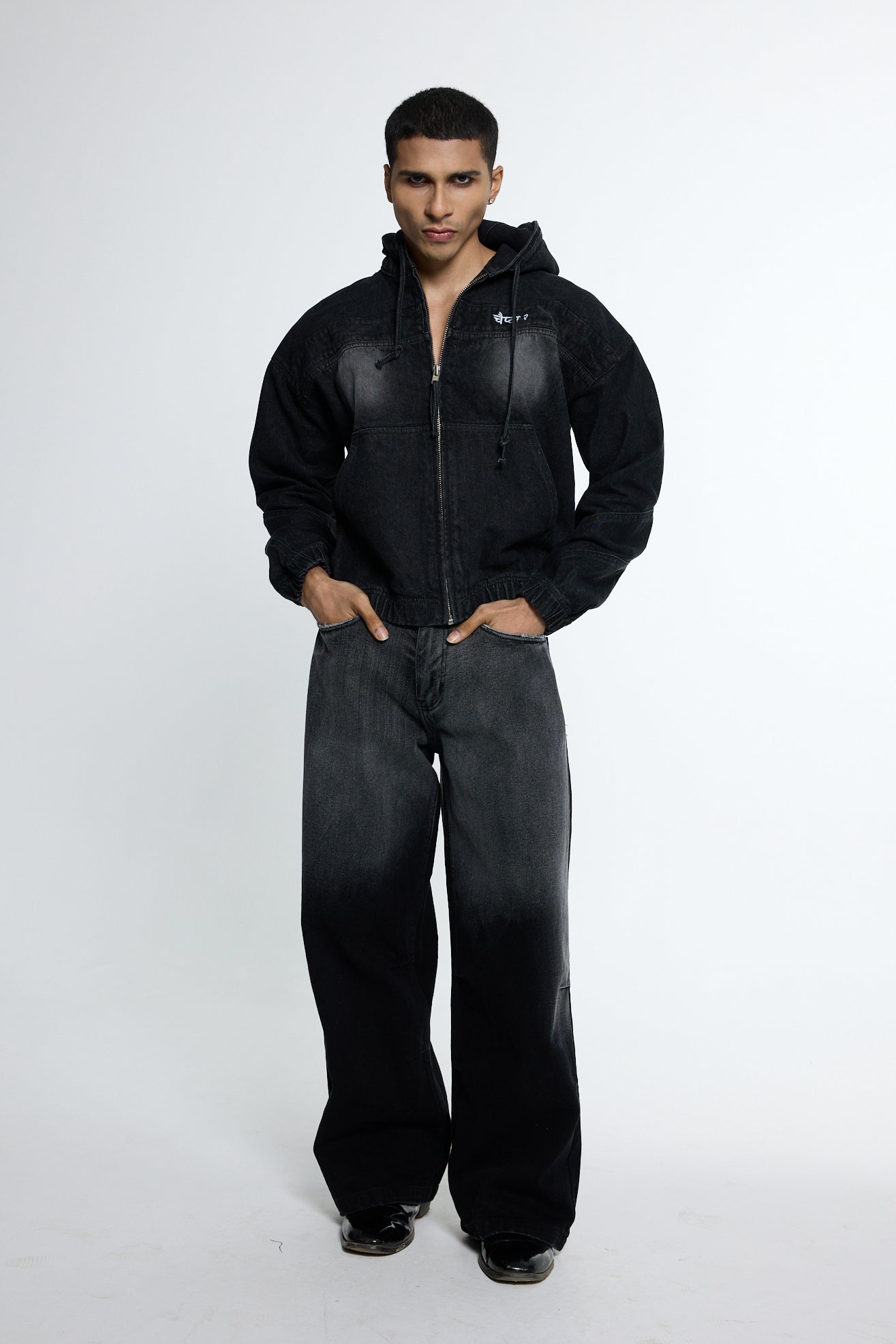 Black Washed Denim Hoodie & Bottoms