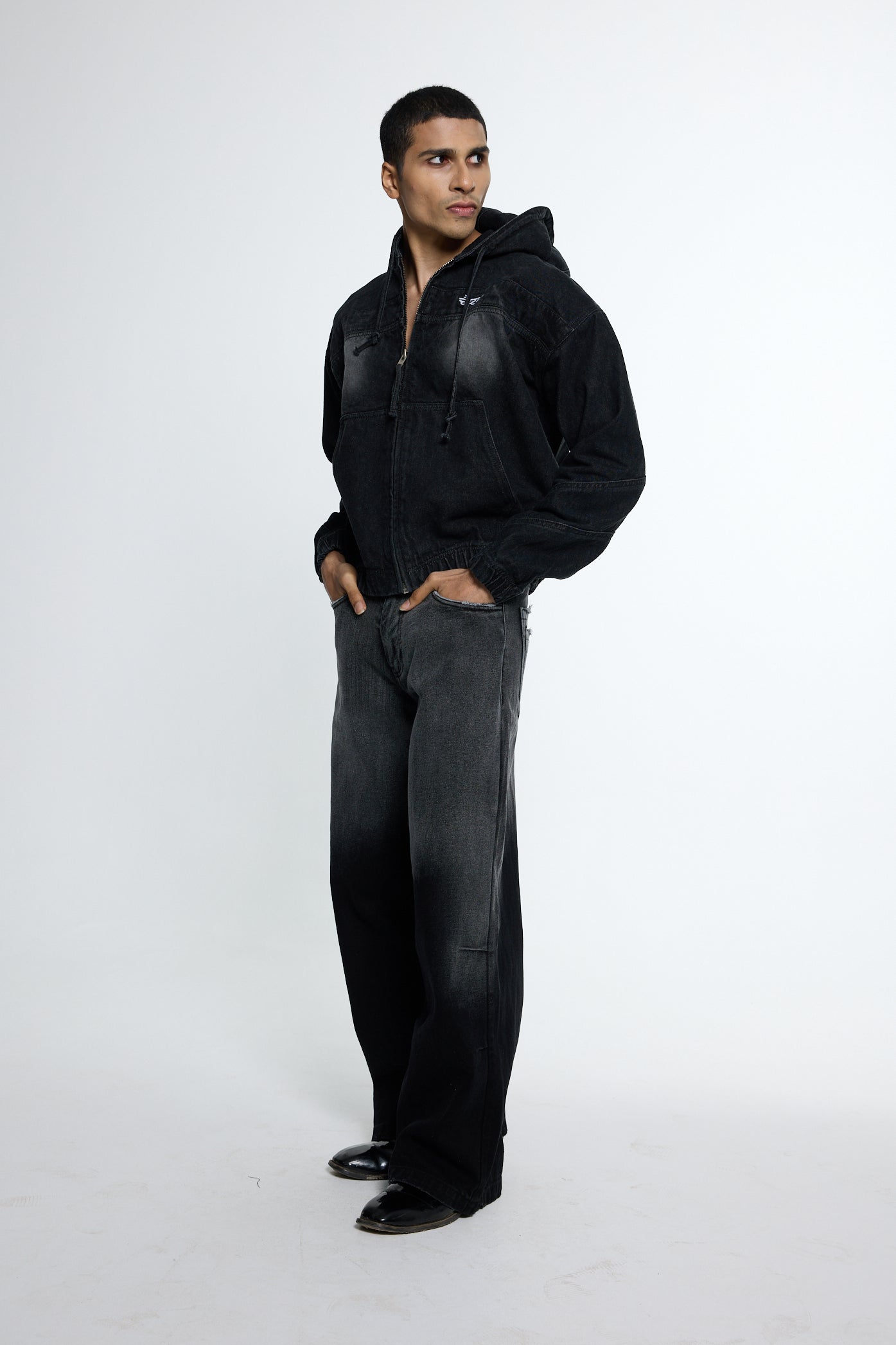Black Washed Denim Hoodie & Bottoms