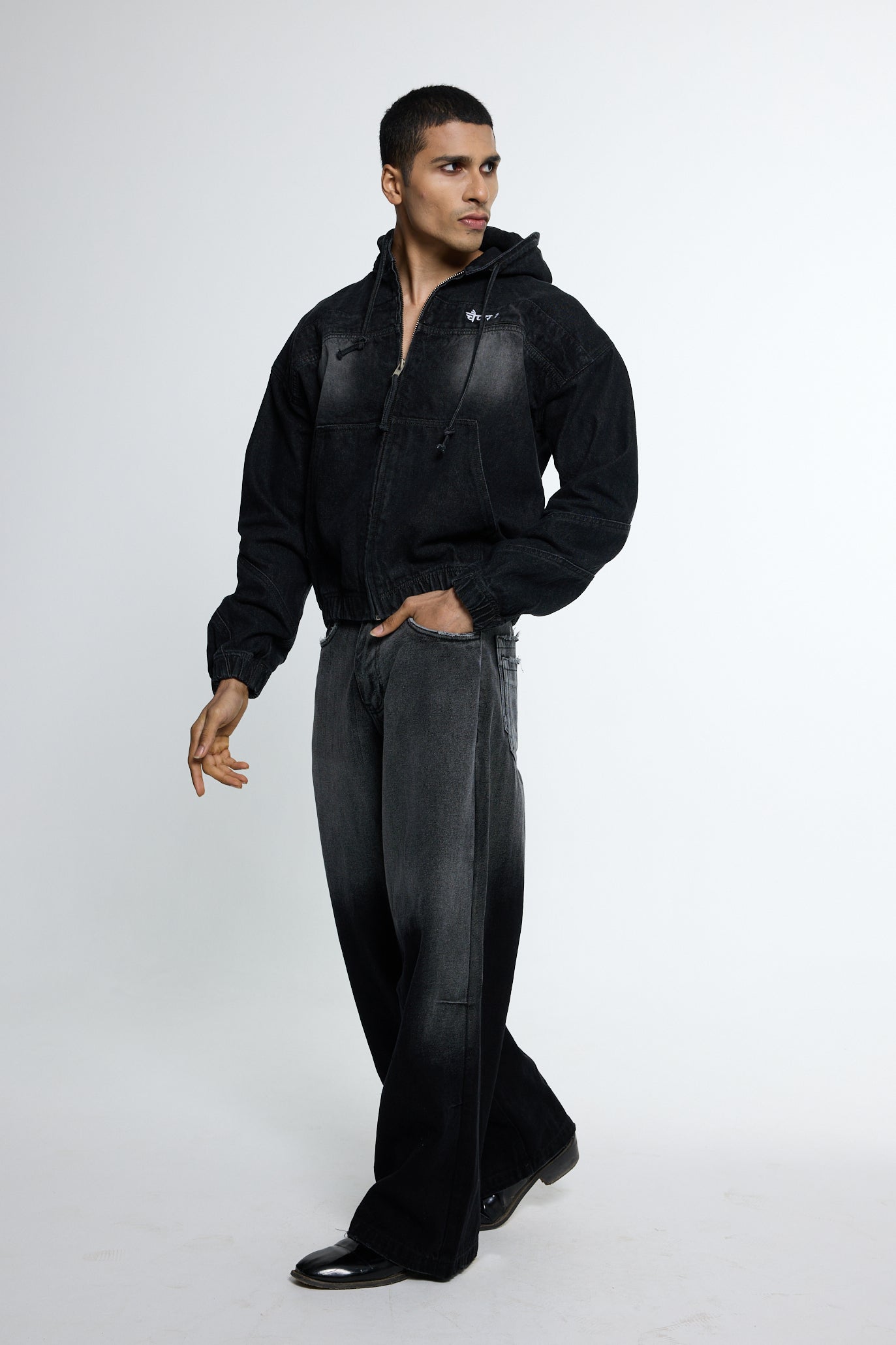 Black Washed Denim Hoodie & Bottoms