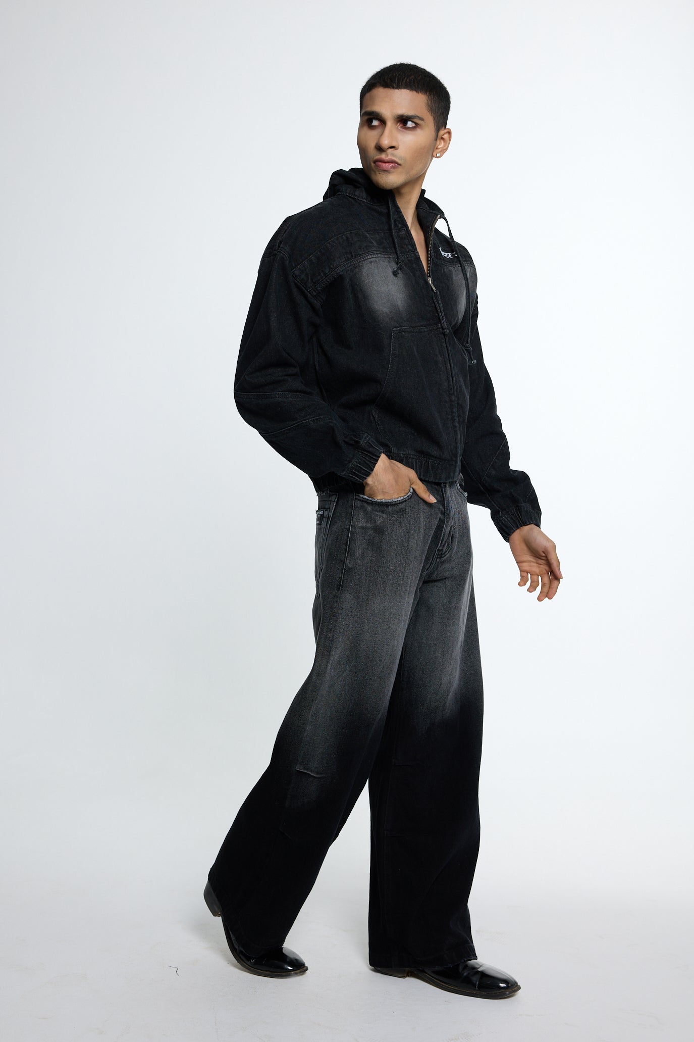 Black Washed Denim Hoodie & Bottoms