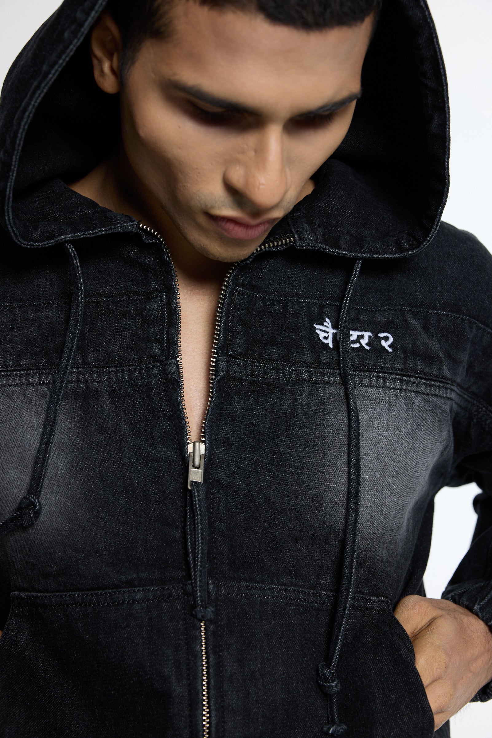 Black washed Denim Hoodie