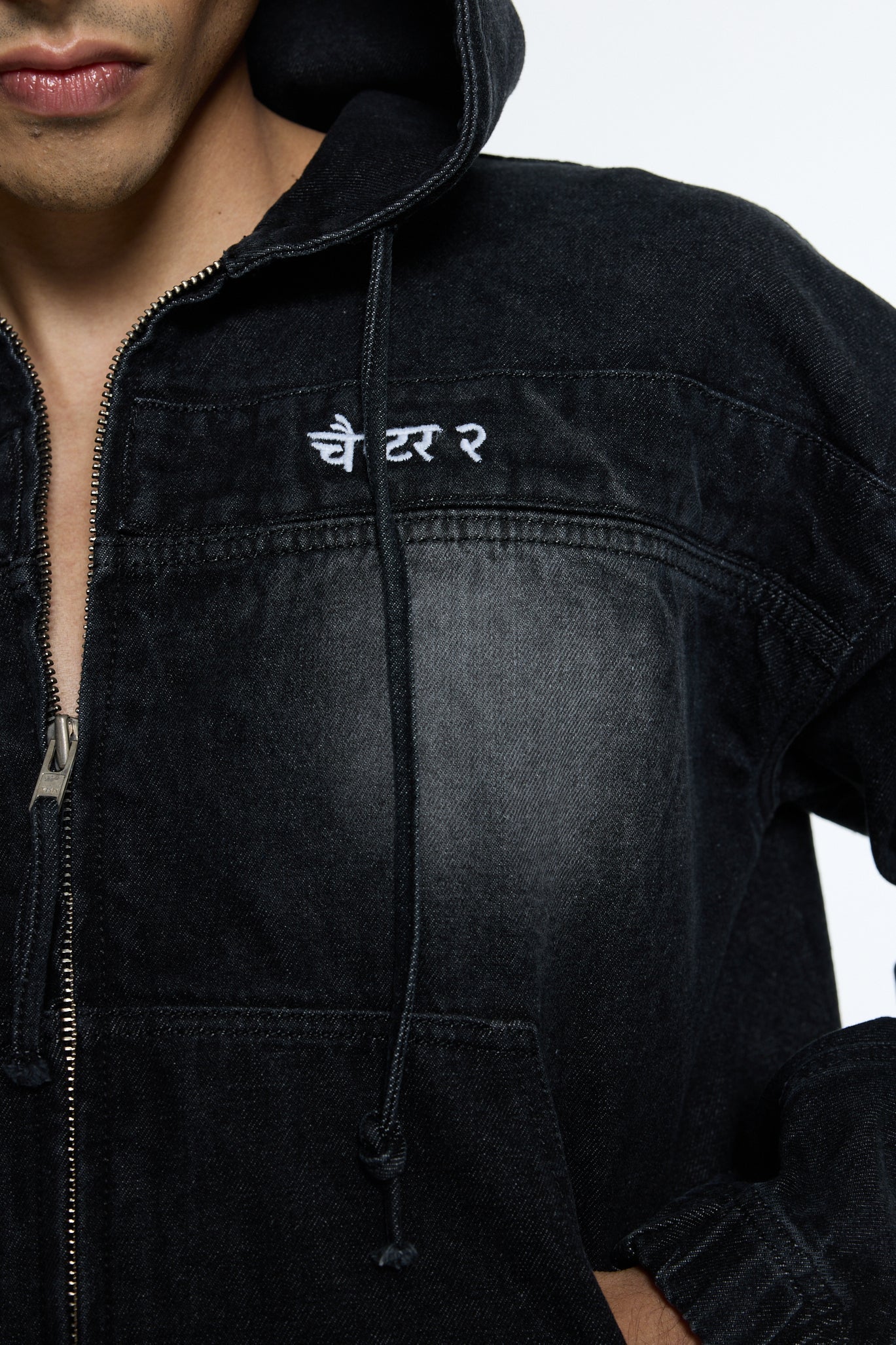 Black washed Denim Hoodie