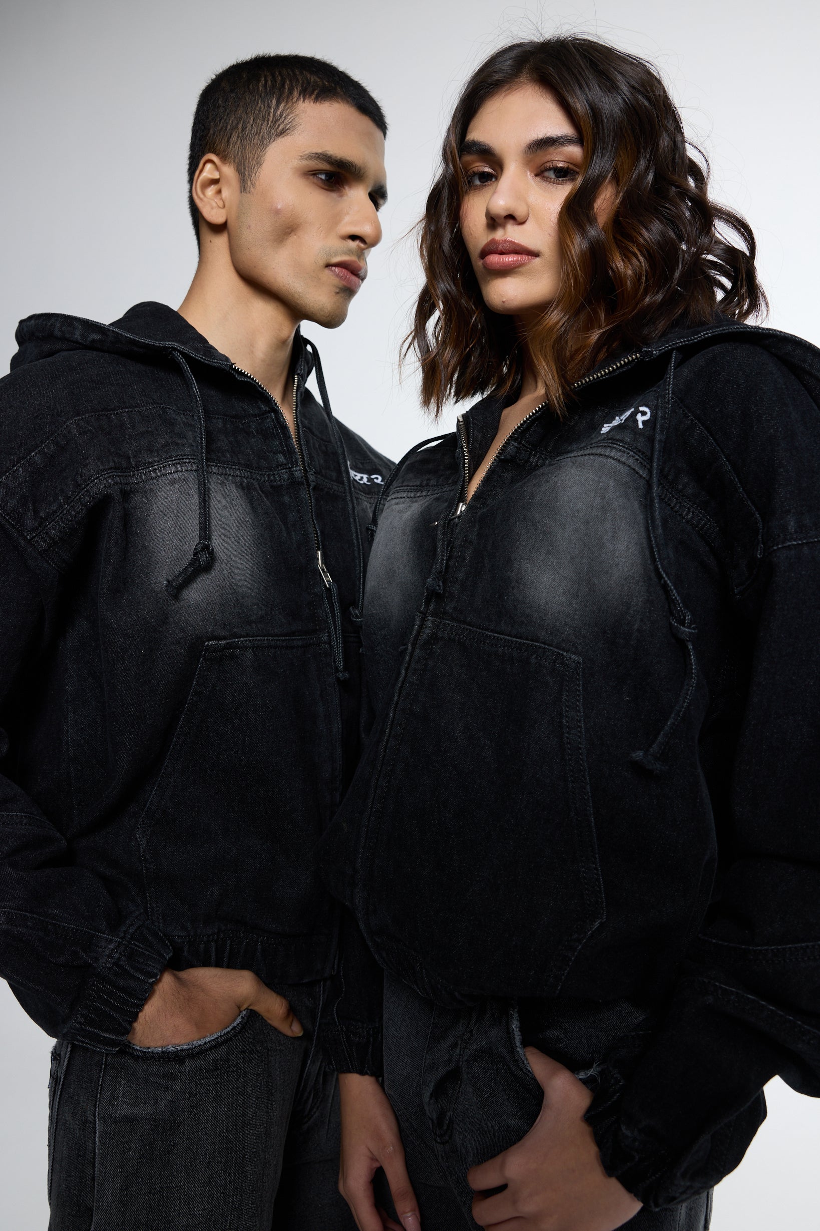 Black washed Denim Hoodie