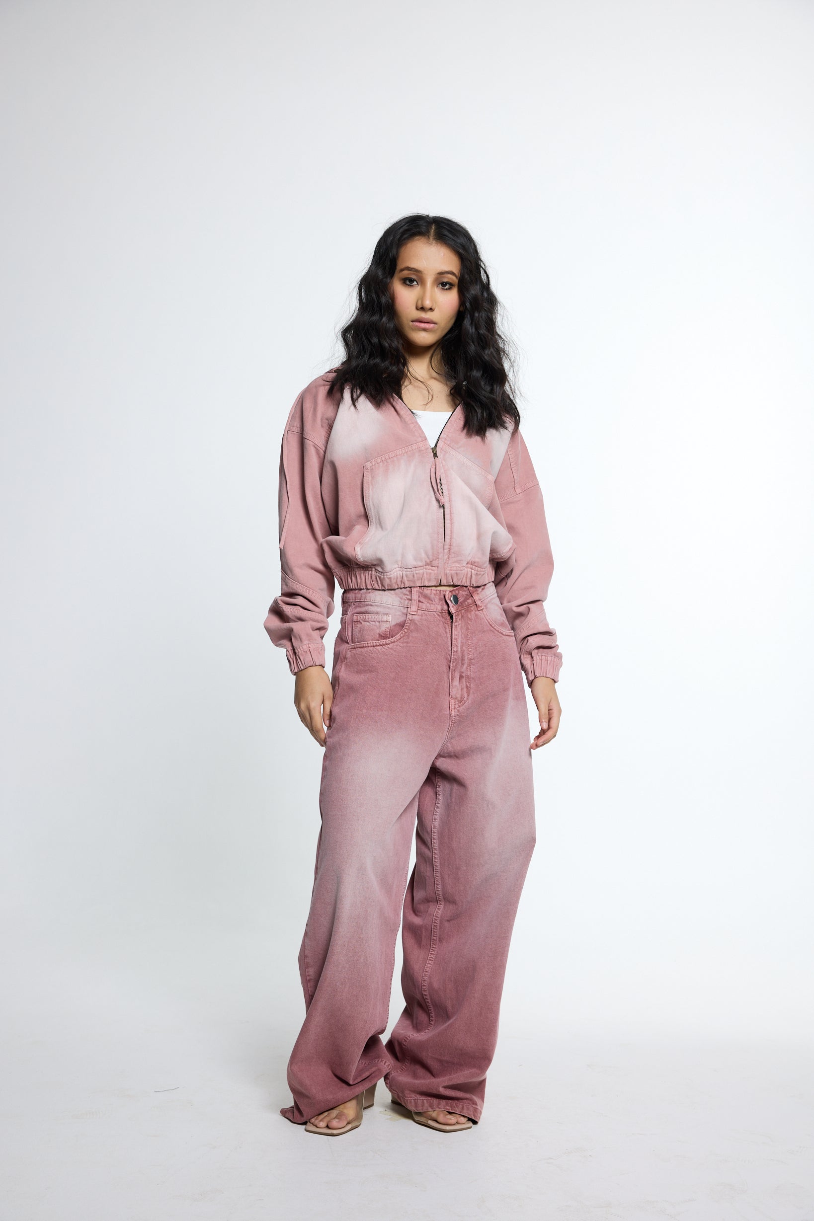 Pink Washed Denim Hoodie