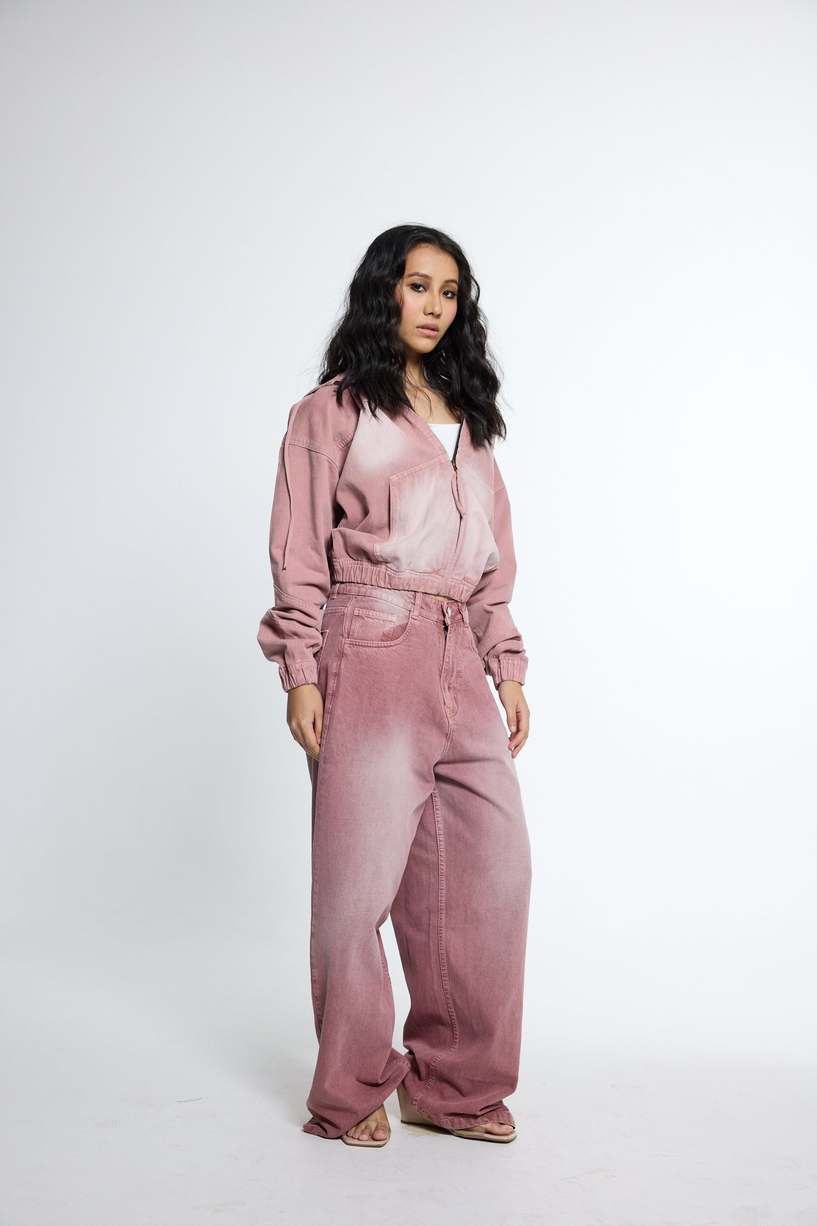 Pink Washed Denim Hoodie