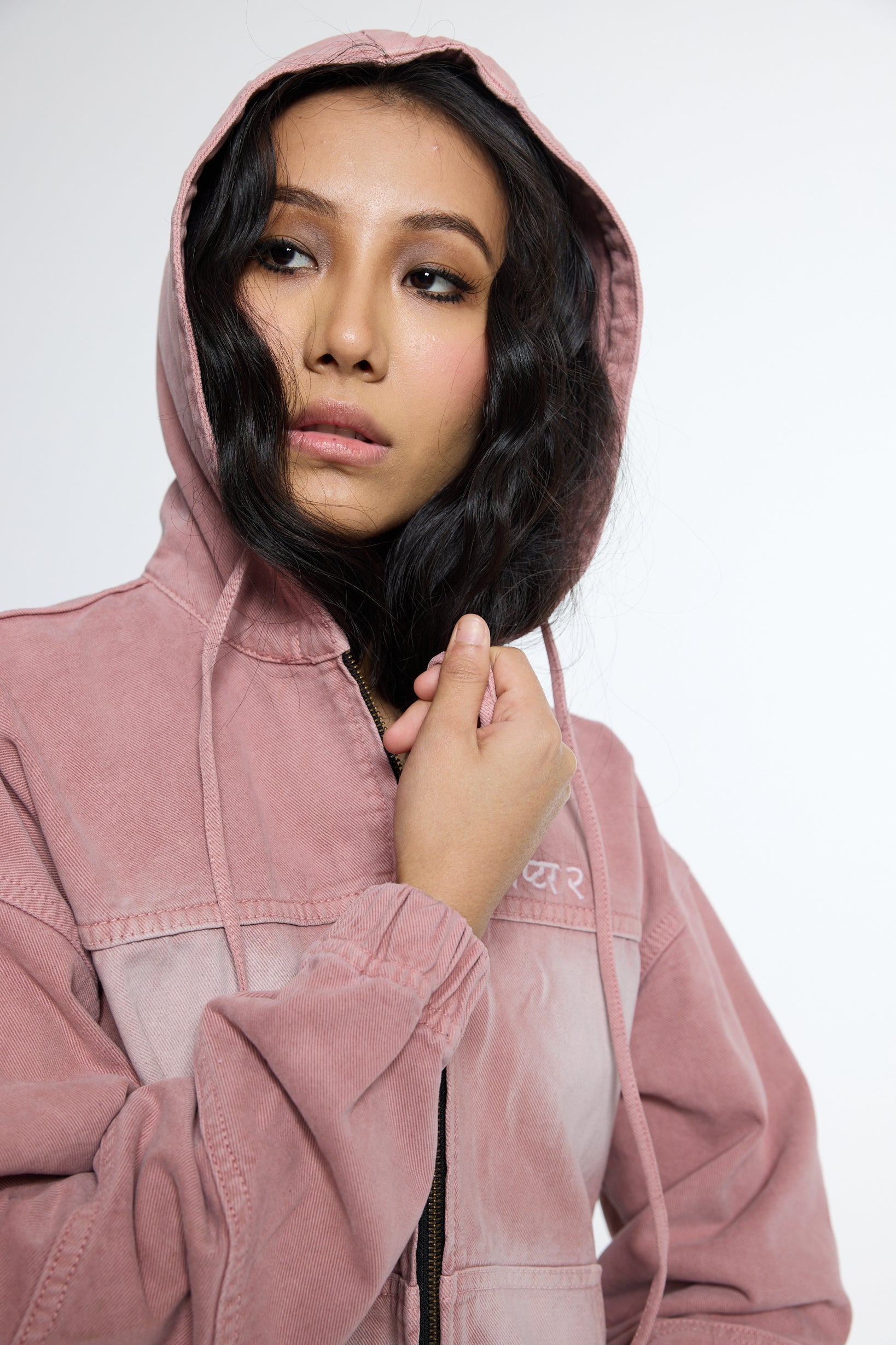 Pink Washed Denim Hoodie