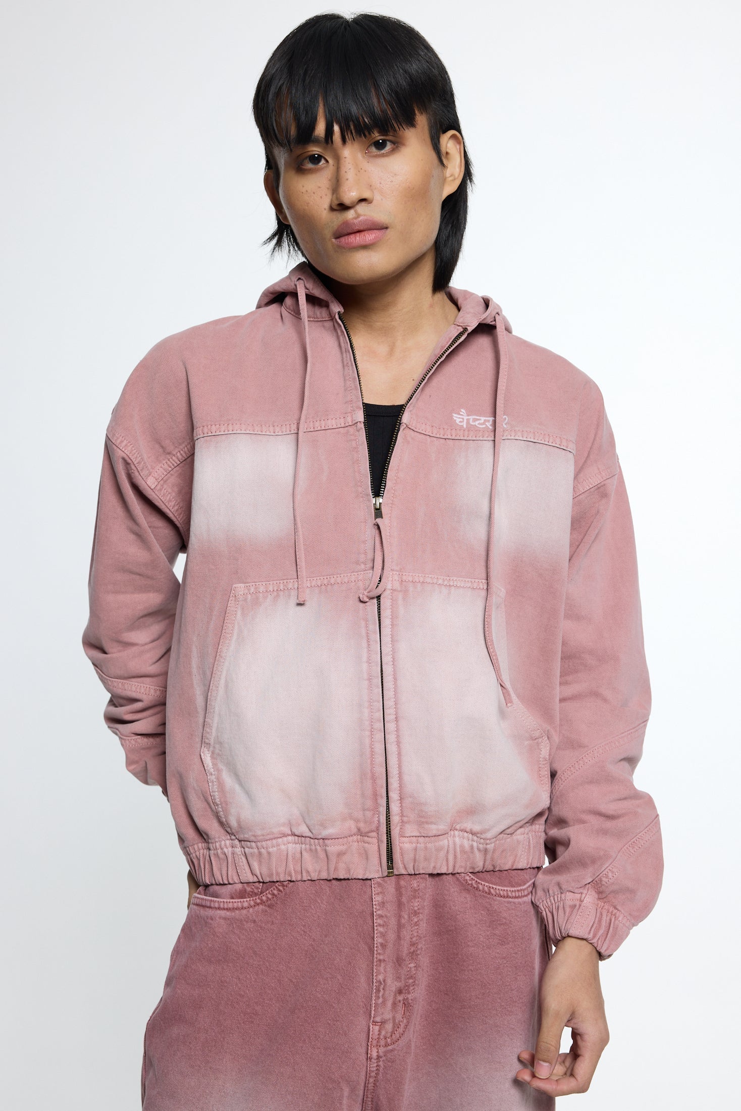 Pink Washed Denim Hoodie