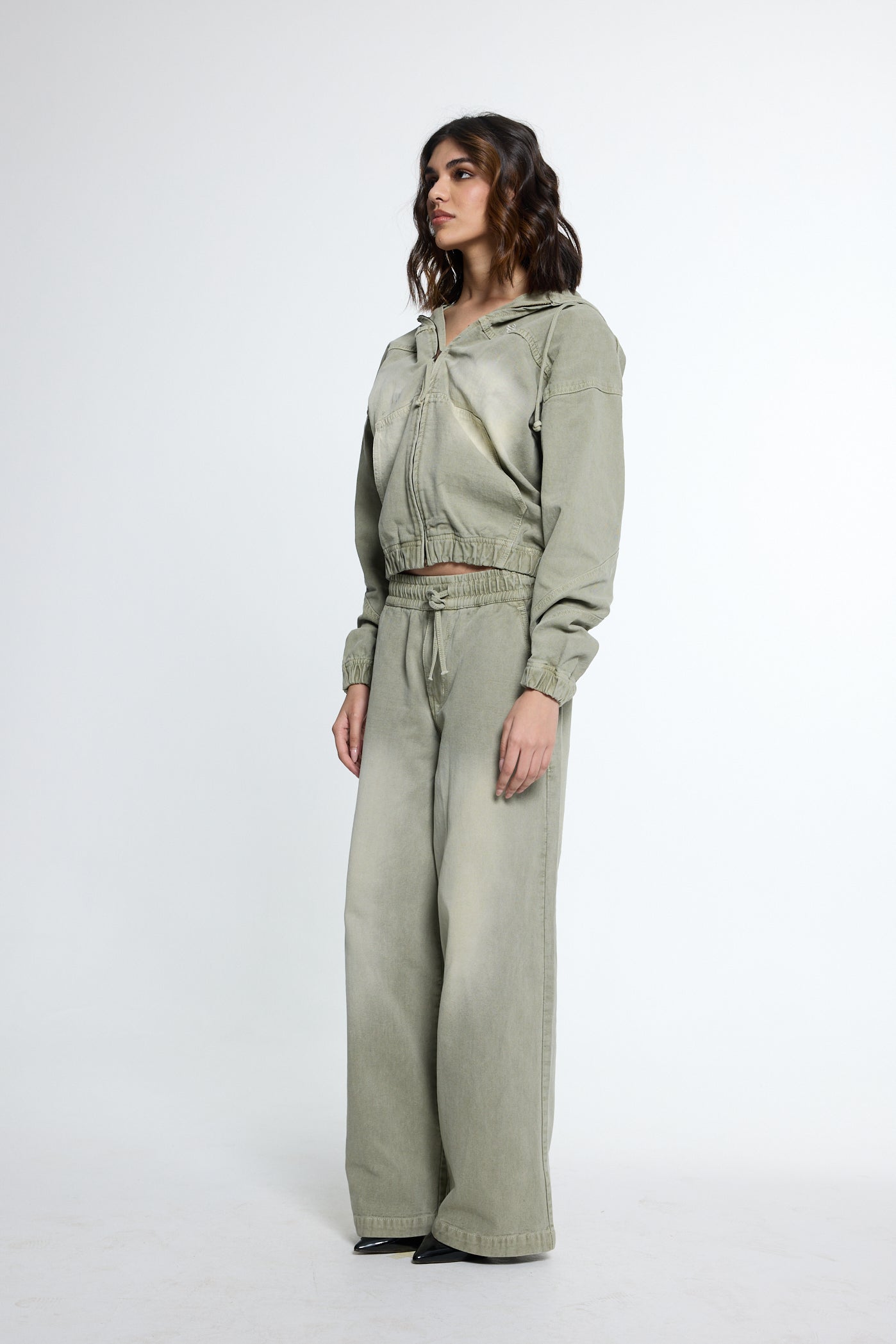 Olive Washed Denim Co-ord Set