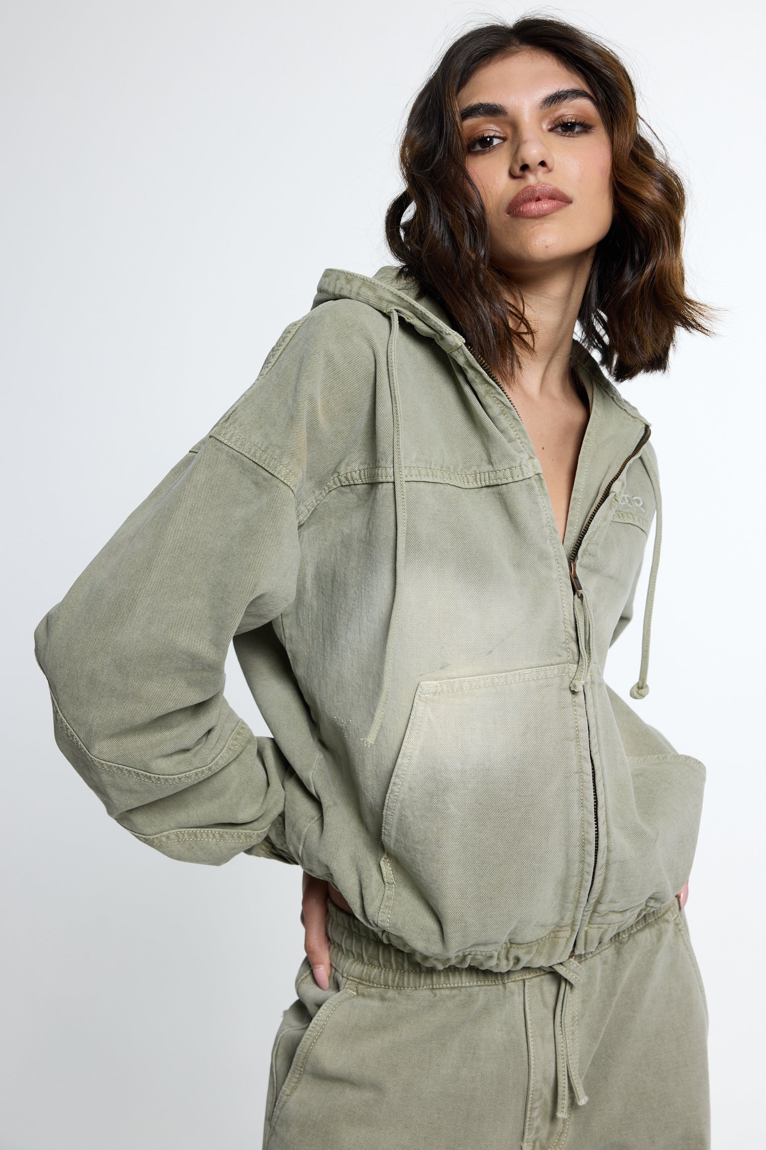 Olive Washed Denim Hoodie