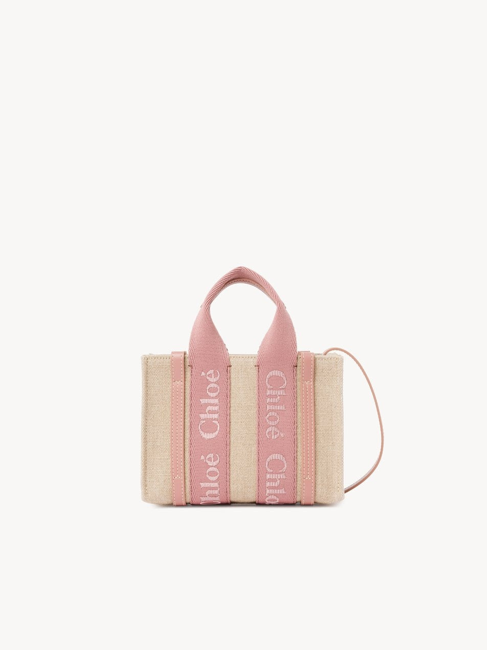 CHLOE Mini Woody tote bag in linen Nougat