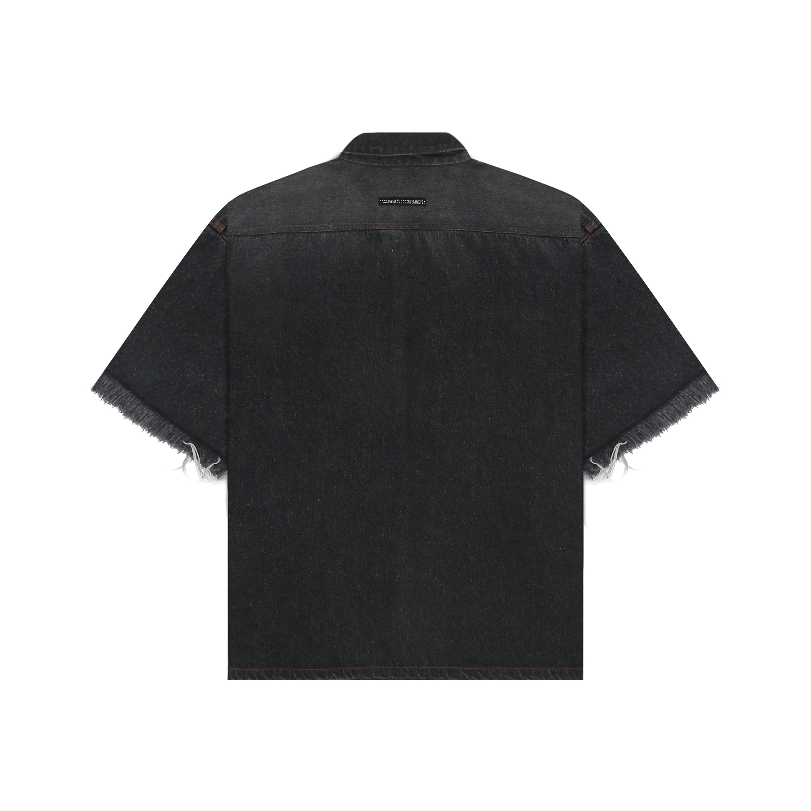 SuperHUEMN Dark Wash Faded Effect Denim Overshirt with Patched Pockets (Black)