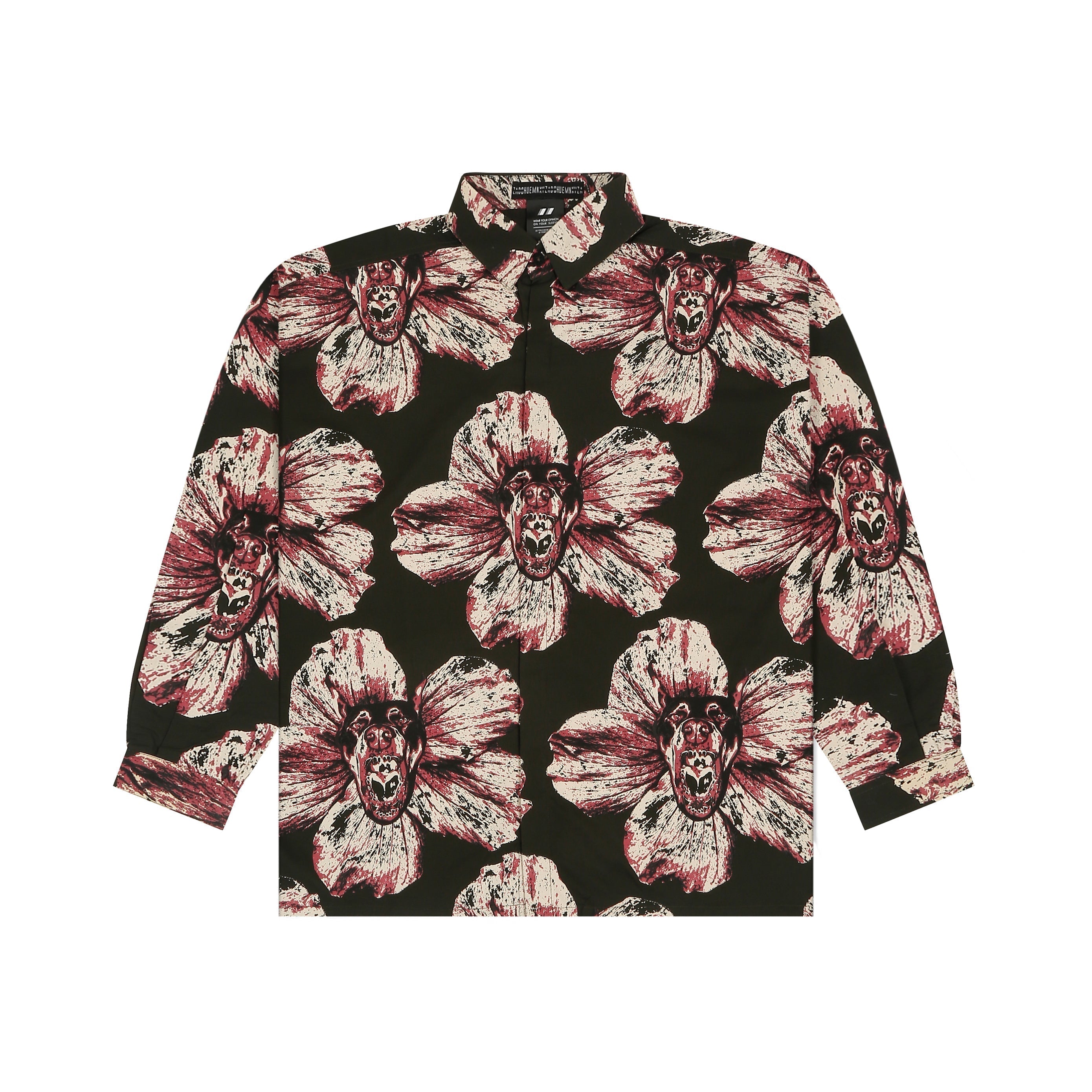 Canine printed oversized cotton shirt - Dark Green