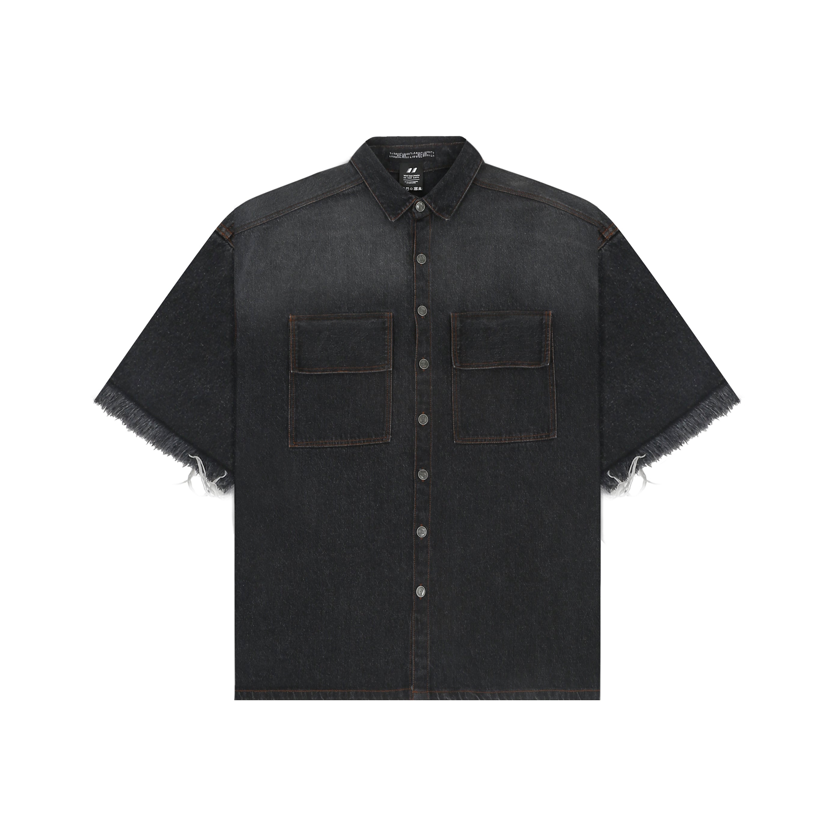 SuperHUEMN Dark Wash Faded Effect Denim Overshirt with Patched Pockets (Black)