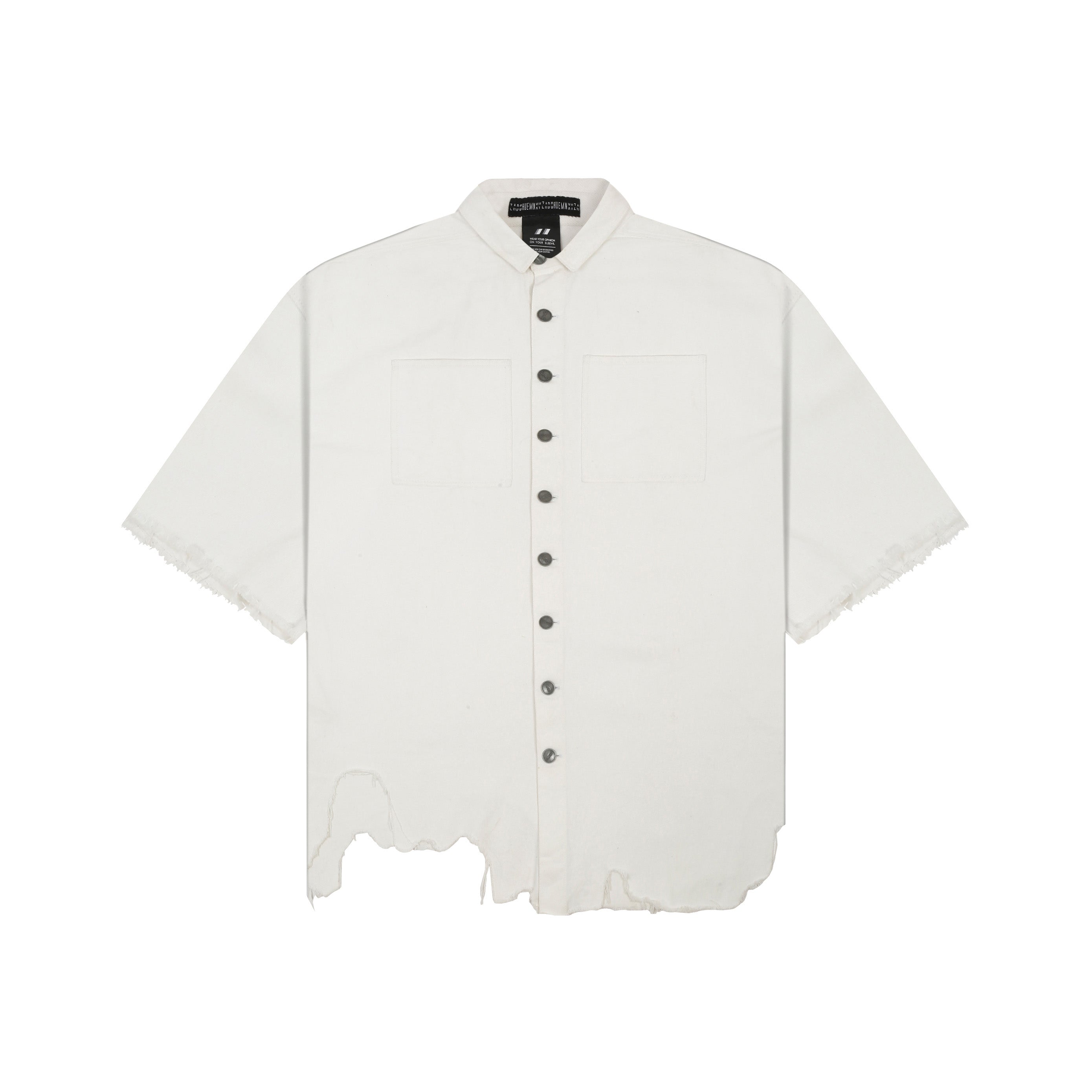 SuperHUEMN Denim Oversized Asymmetric Longline Shirt (White)