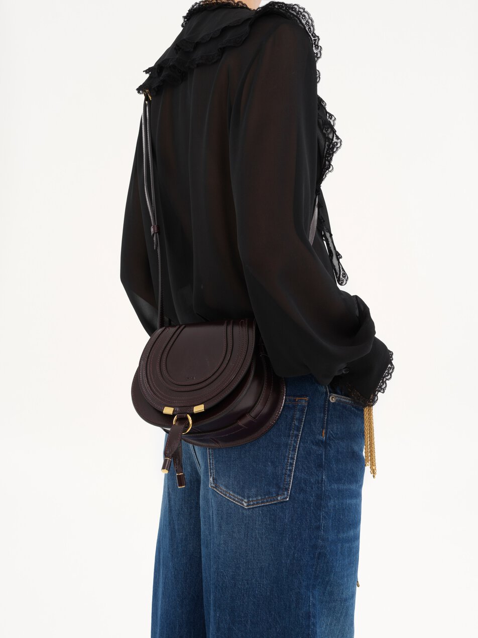 CHLOE Small Marcie saddle bag in shiny leather Auburn Red