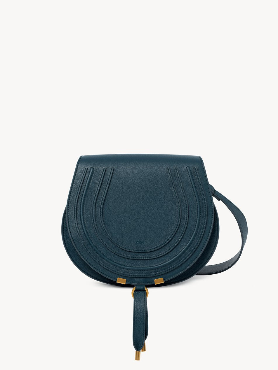 CHLOE Marcie saddle bag in grained leather Tapestry Blue