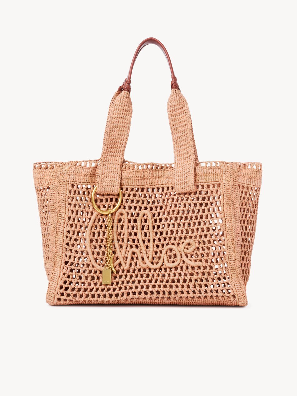 CHLOE Summer Banana east-west tote bag in raffia Summery Beige