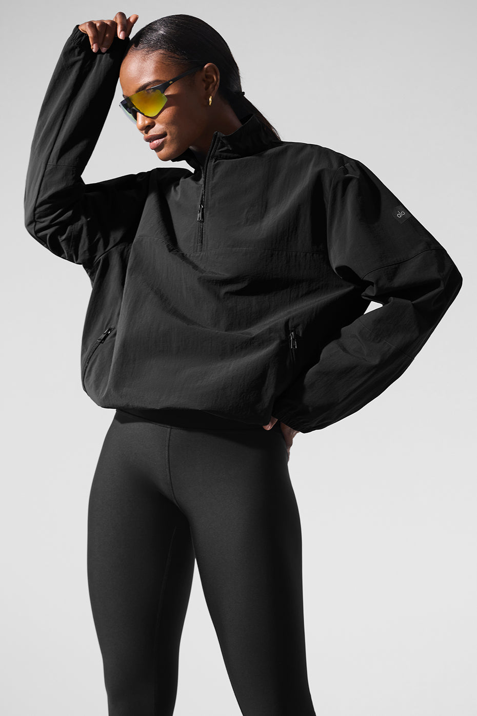 alo Light Weight Takeaway Track Pullover - Black