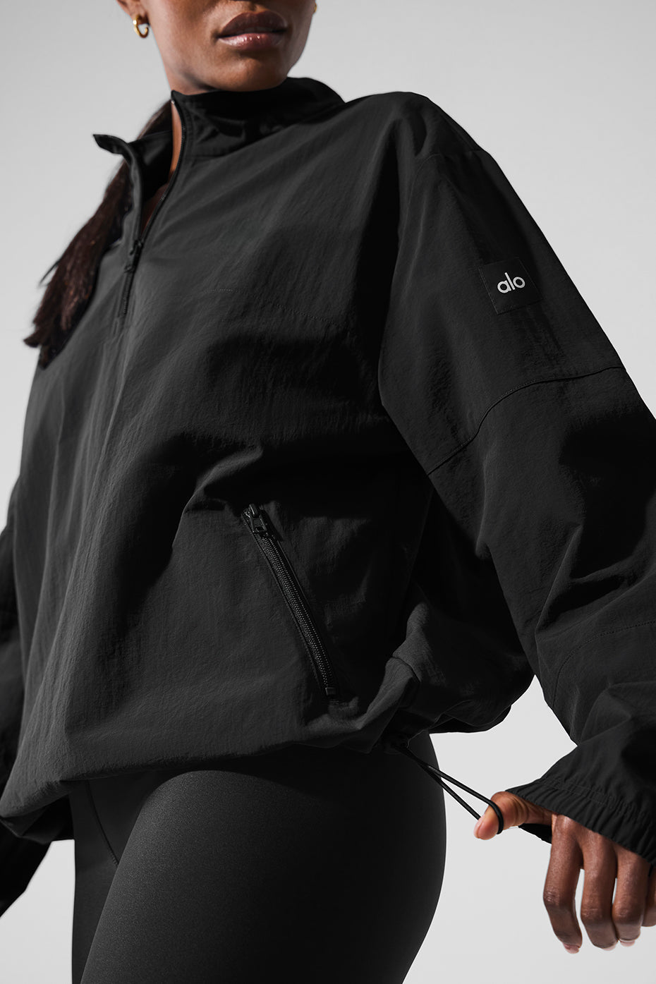 alo Light Weight Takeaway Track Pullover - Black