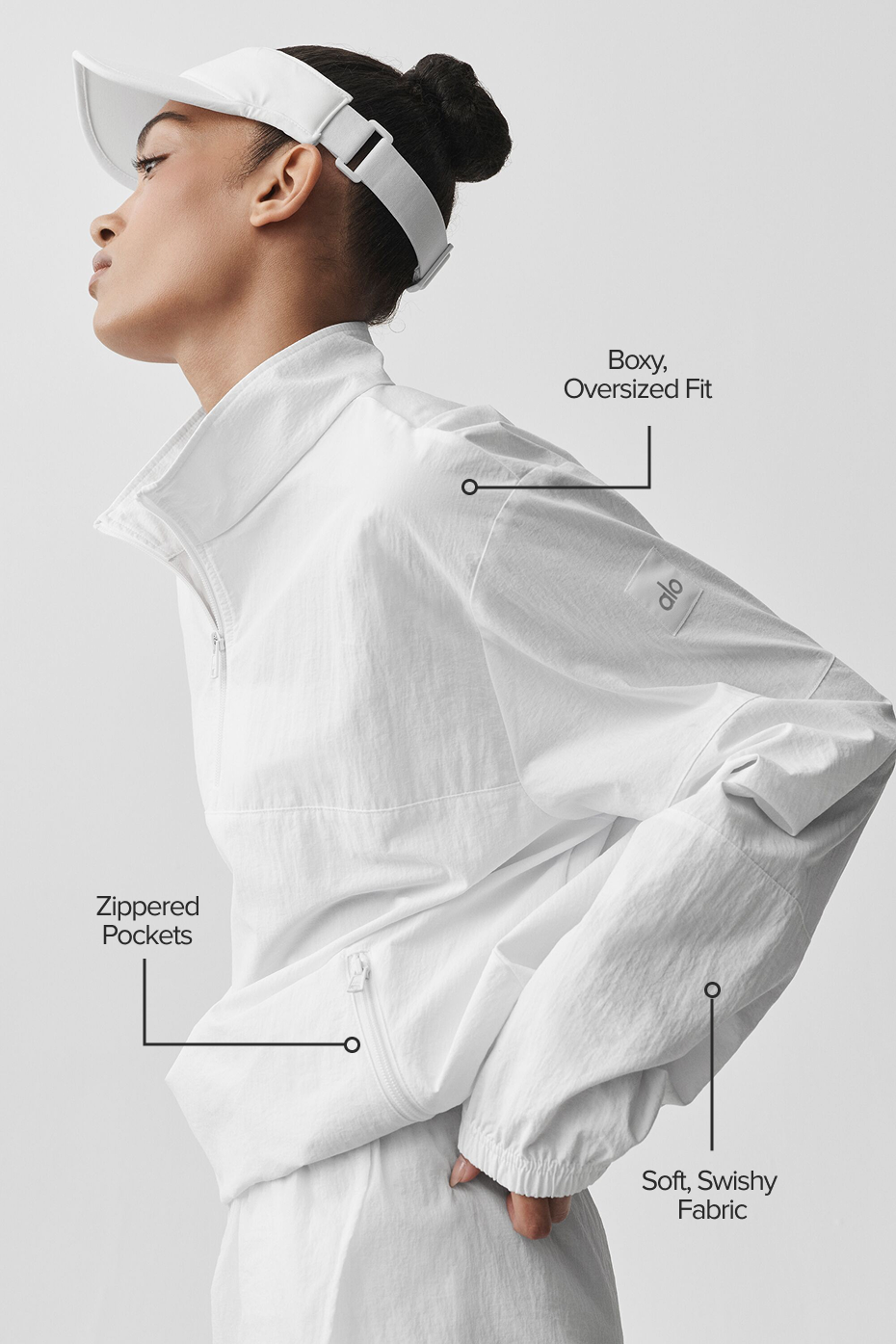 alo Light Weight Takeaway Track Pullover - White