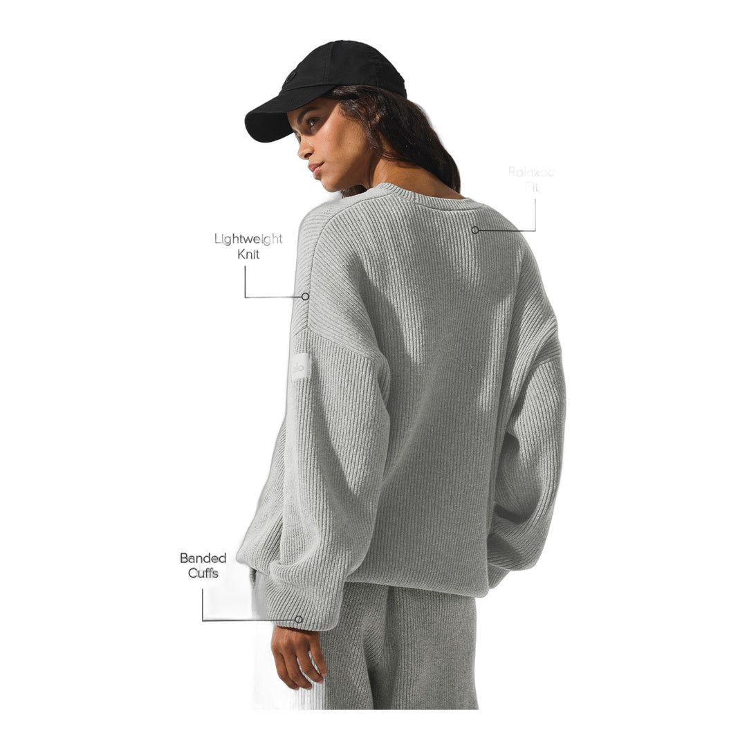 alo Domain Rib Knit Crew Sweater - Athletic Heather Grey