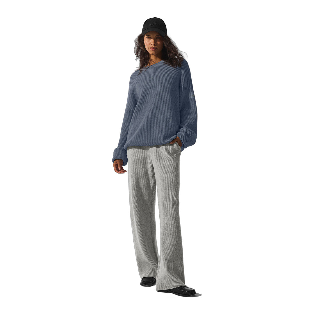 alo Domain Rib Knit Crew Sweater - Bluestone