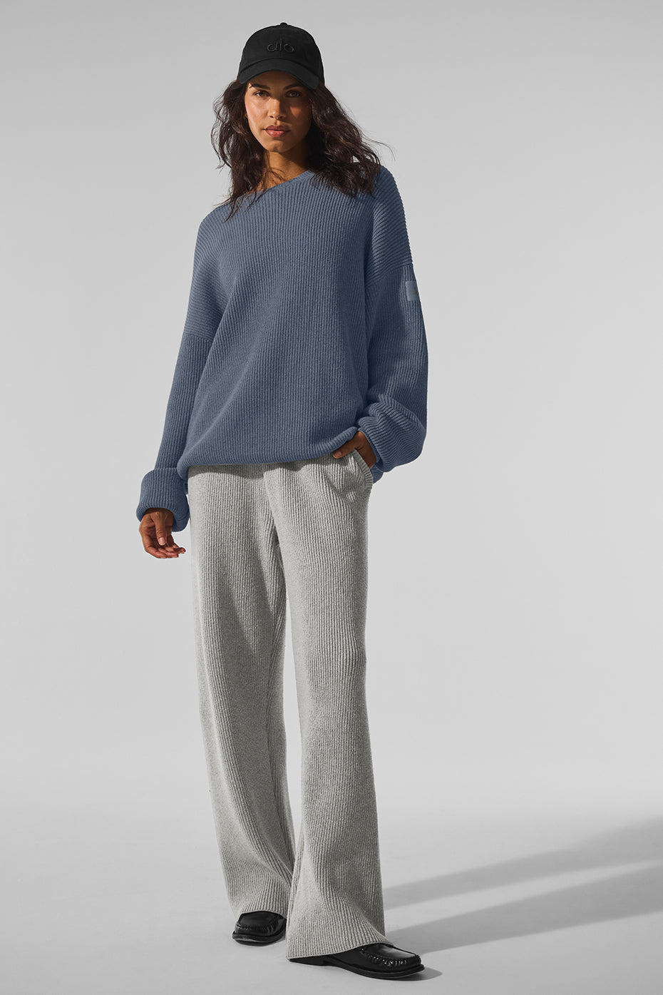 alo Domain Rib Knit Crew Sweater - Bluestone