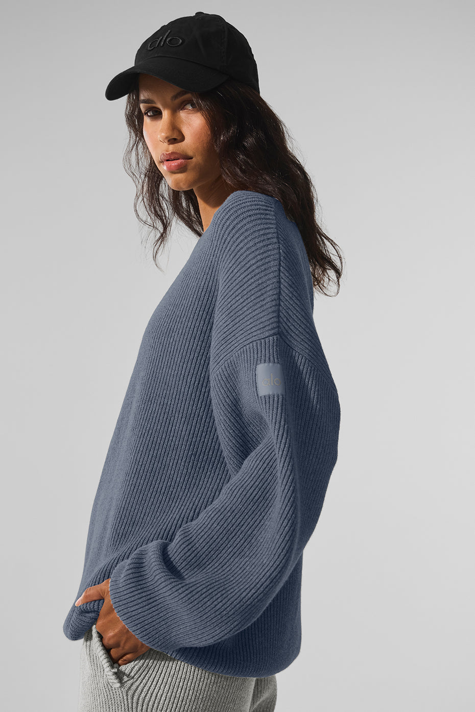 alo Domain Rib Knit Crew Sweater - Bluestone