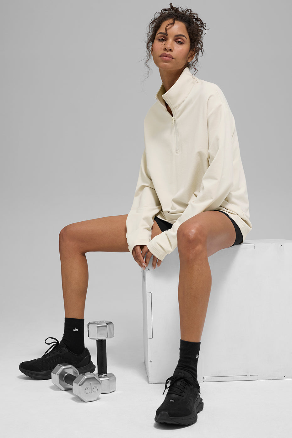alo Double Take Long Sleeve 1/4 Zip - Bone